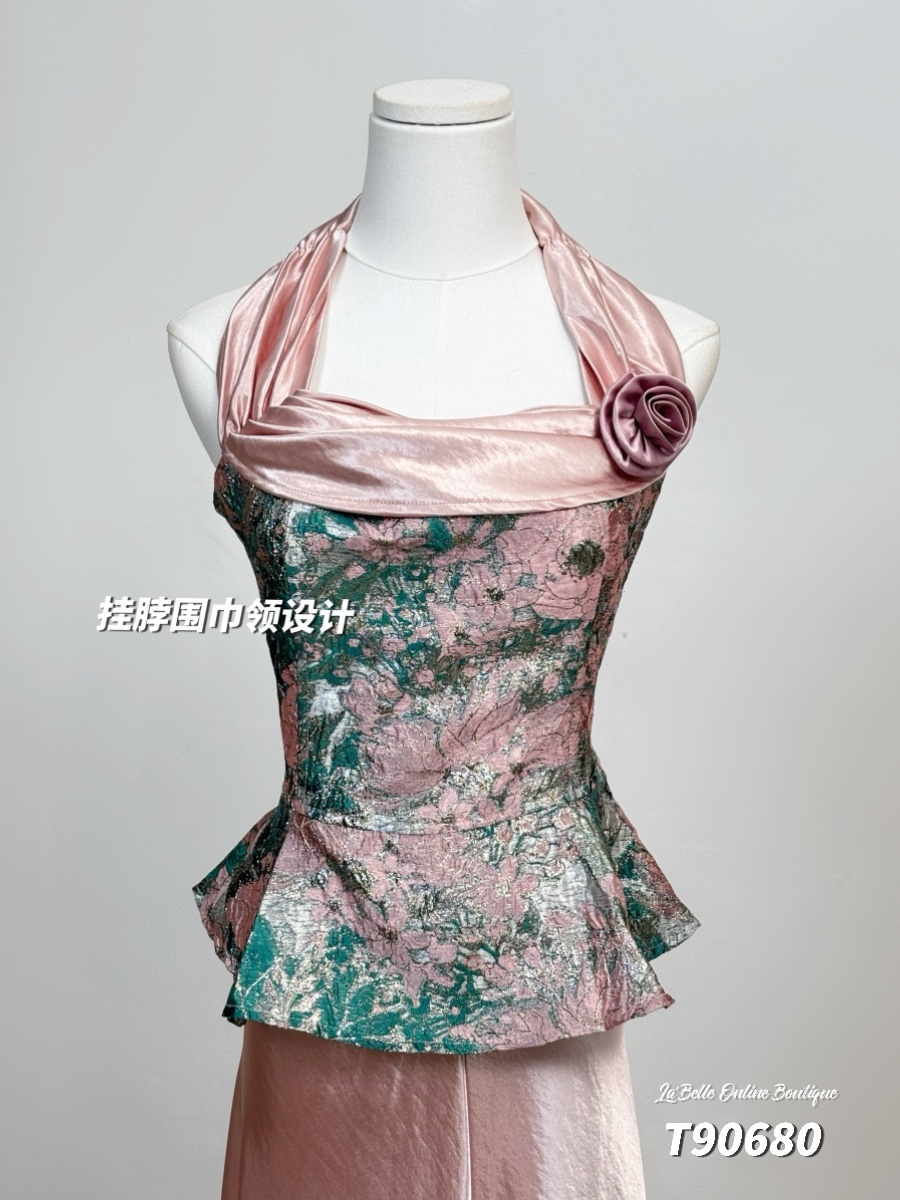 【花曼缎梦】【上衣】【LBP独家新年系列】复古提花抹胸旗袍上衣 (T90680)