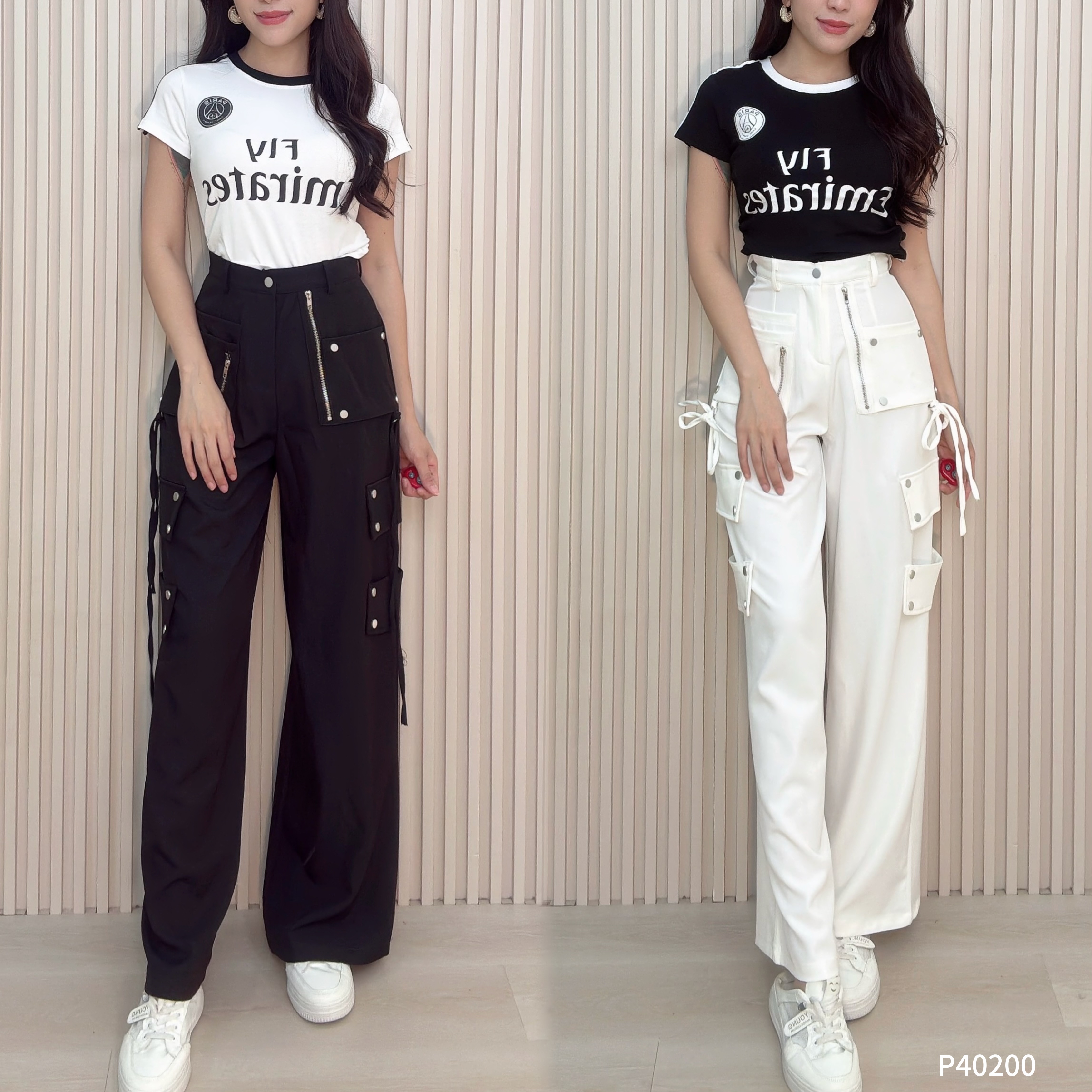 炸街酷帅直筒阔腿高腰长裤 (P40200)-La'Belle Fashion Boutique Sdn Bhd