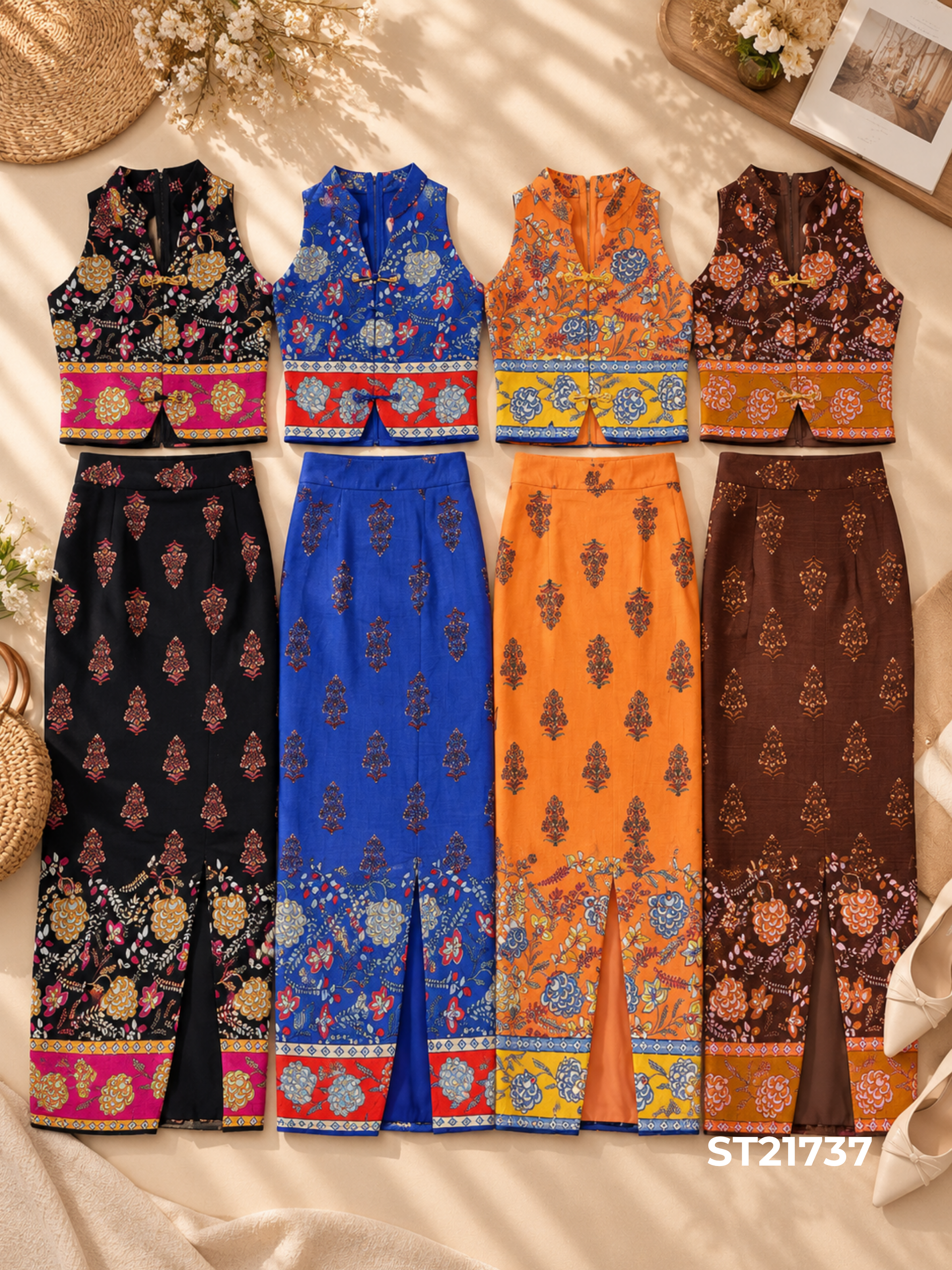 高级感中式盘扣batik旗袍套装 (ST21737)