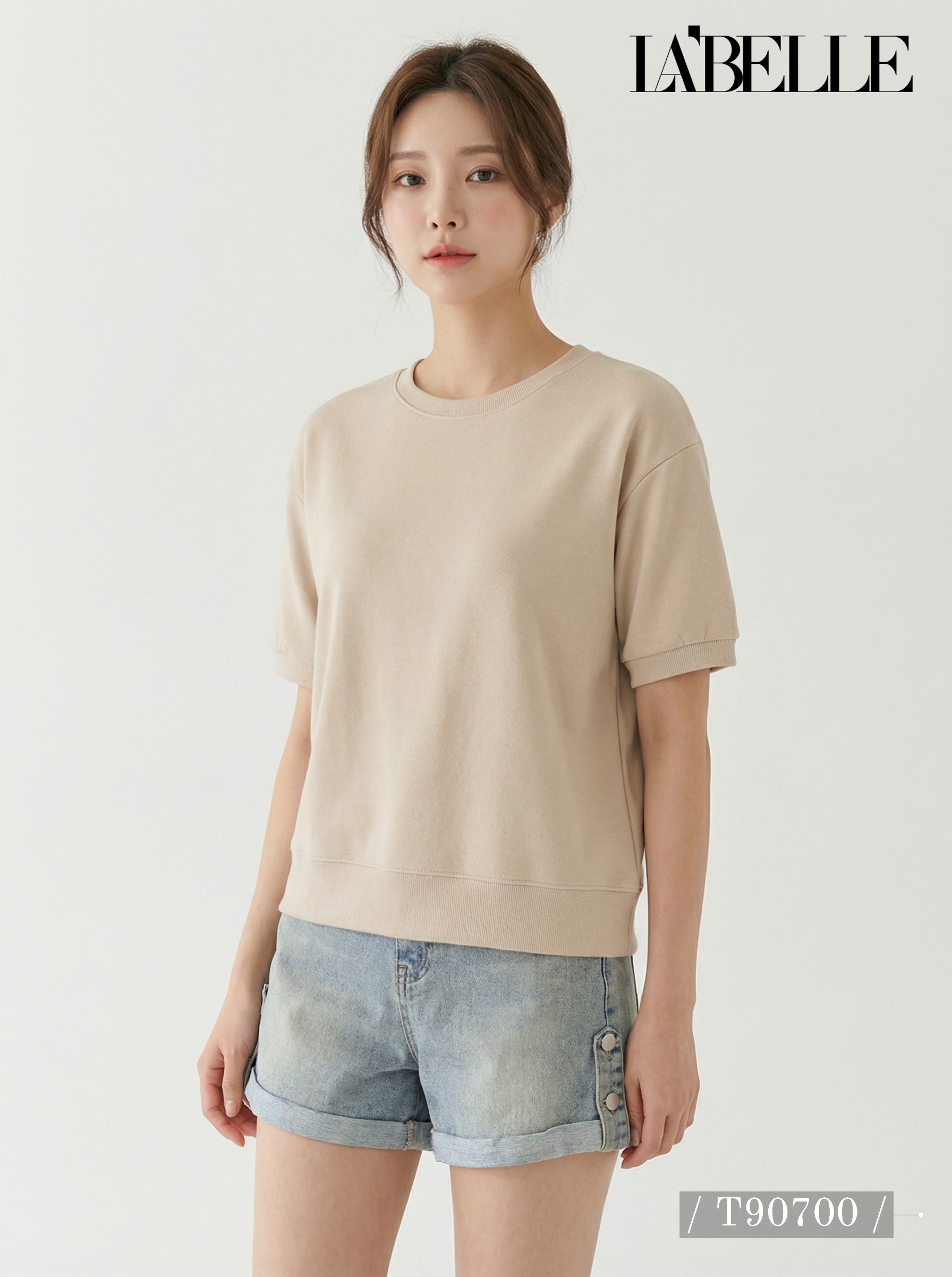 简约纯色圆领宽松上衣 (T90700)