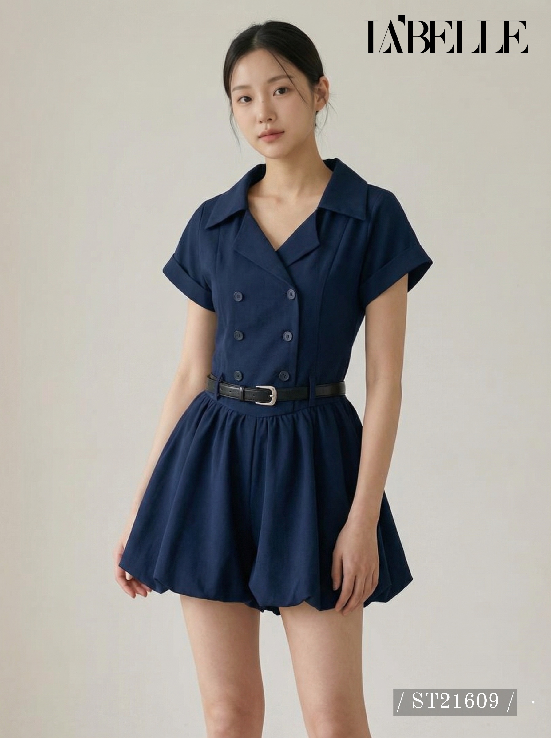 韩系风衣设计下摆花苞连身裙 (ST21609)