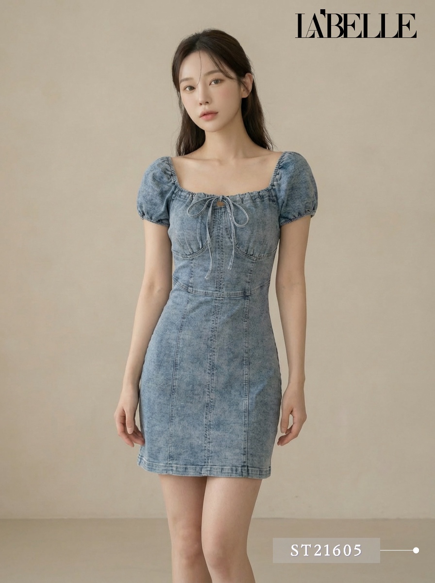 气质女神款系带设计显瘦连身裙 (ST21605)