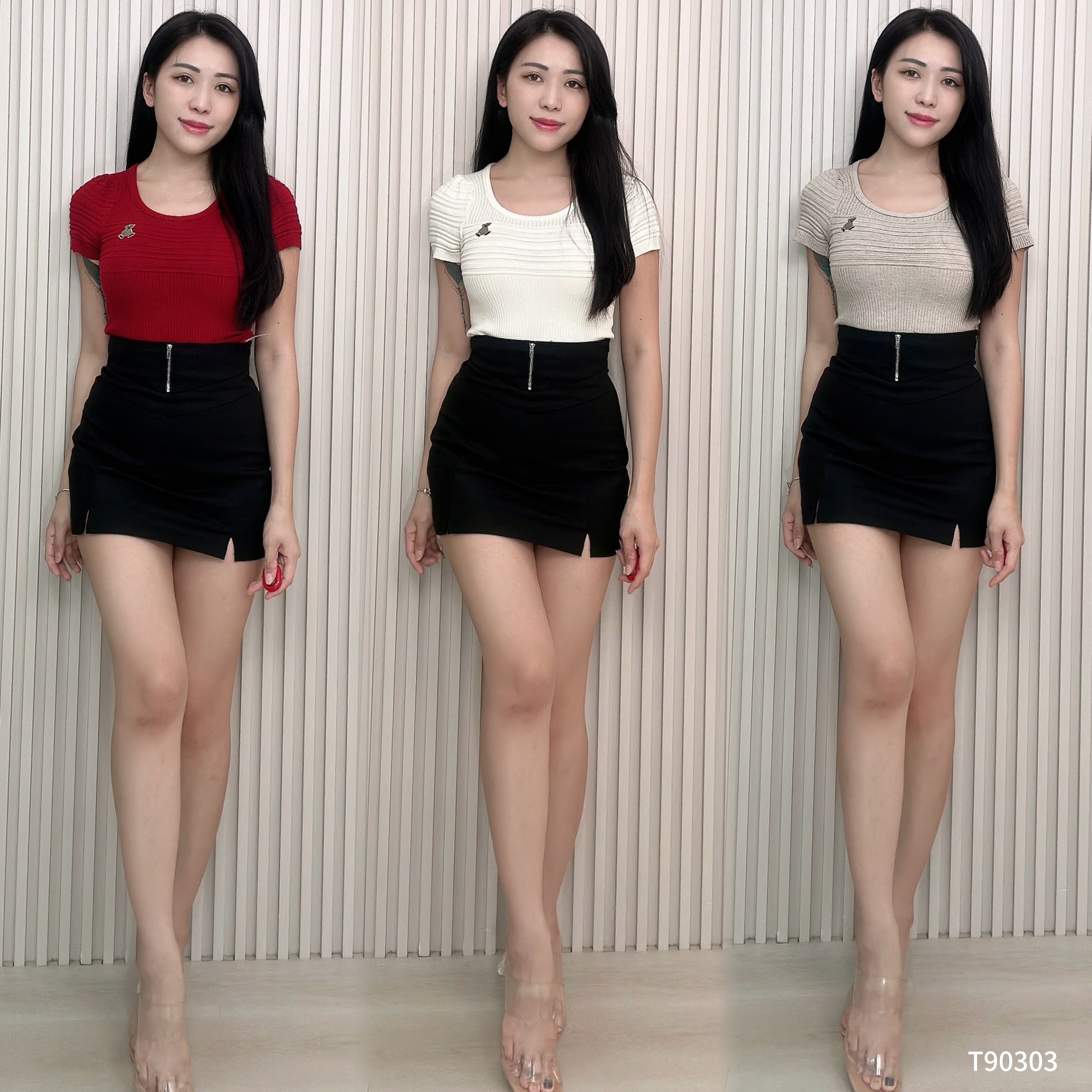 减龄镂空大U领条纹上衣 (T90303)-La'Belle Fashion Boutique Sdn Bhd