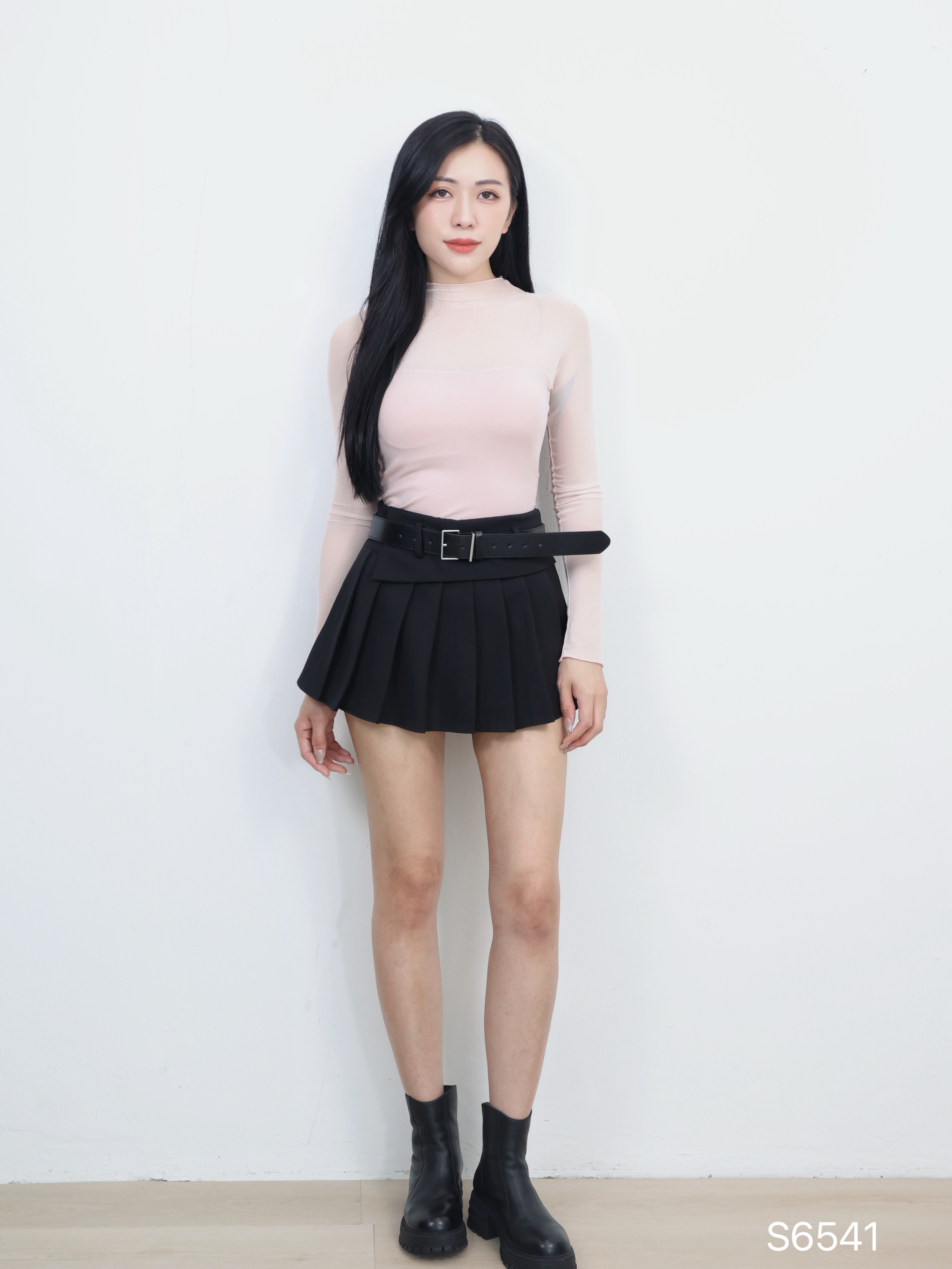 学院风A字不规则百褶高腰短裙 (S6541)