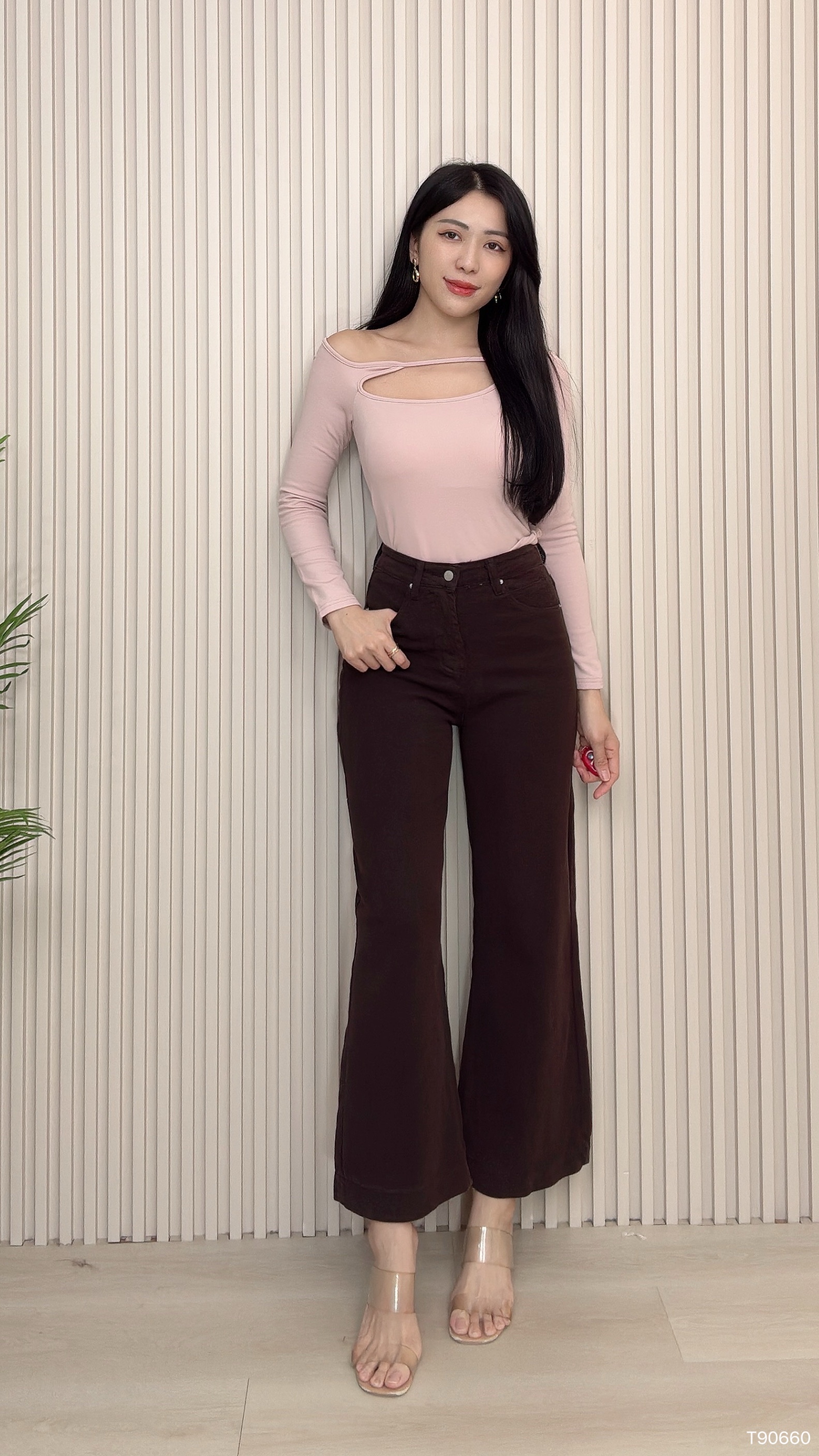 辣妹性感镂空设计长袖上衣 (T90660)