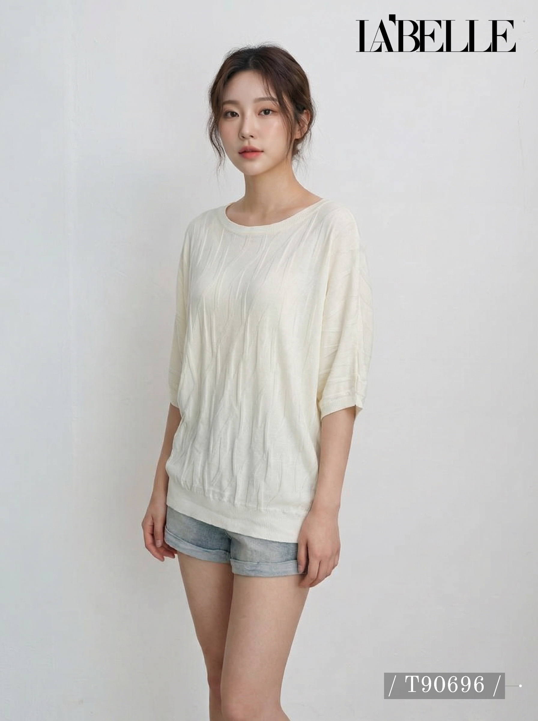 百搭慵懒风宽松落肩设计上衣 (T90696)