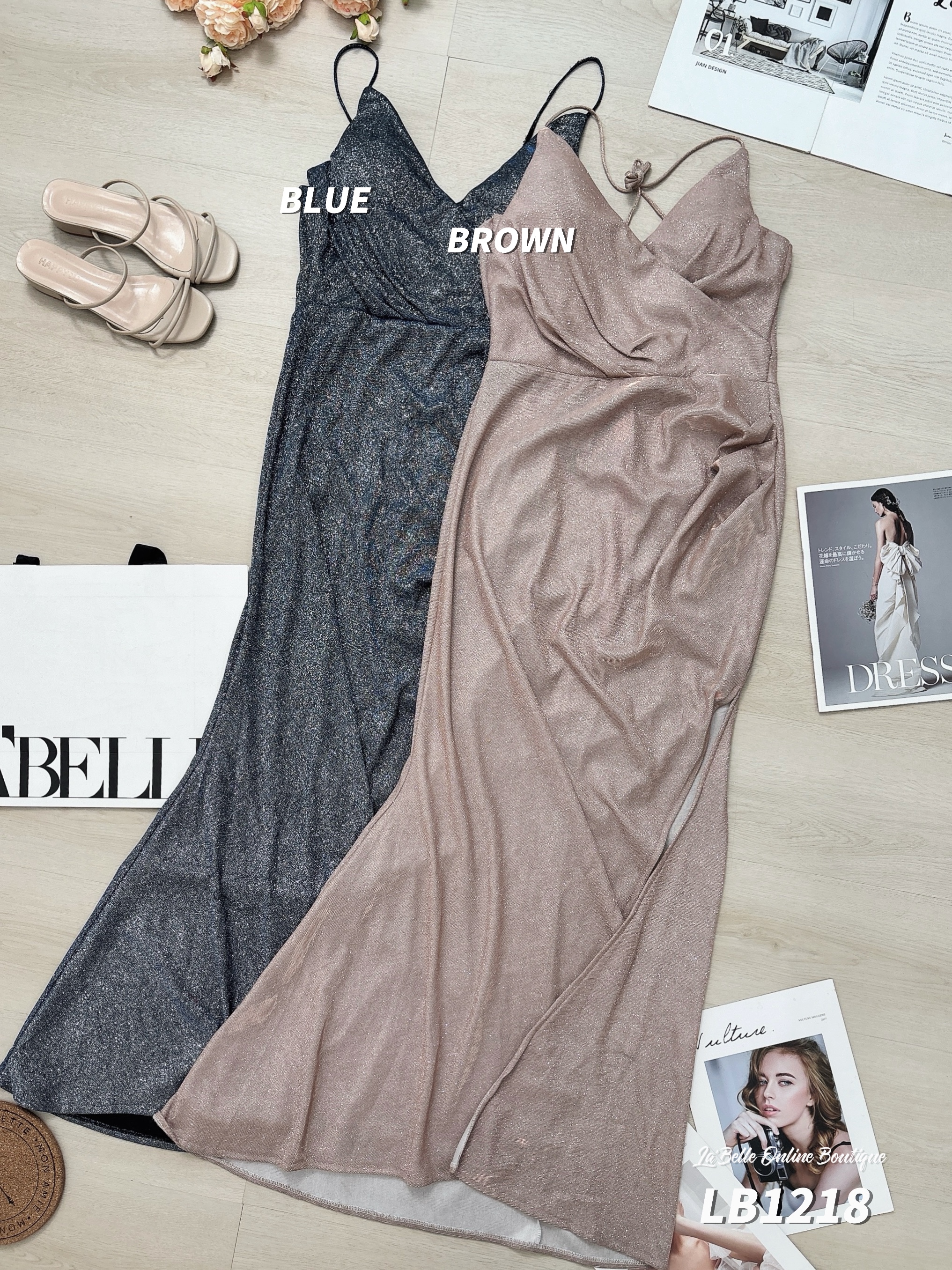 性感不规则开叉设计晚宴连身裙 (LB1218)-特价