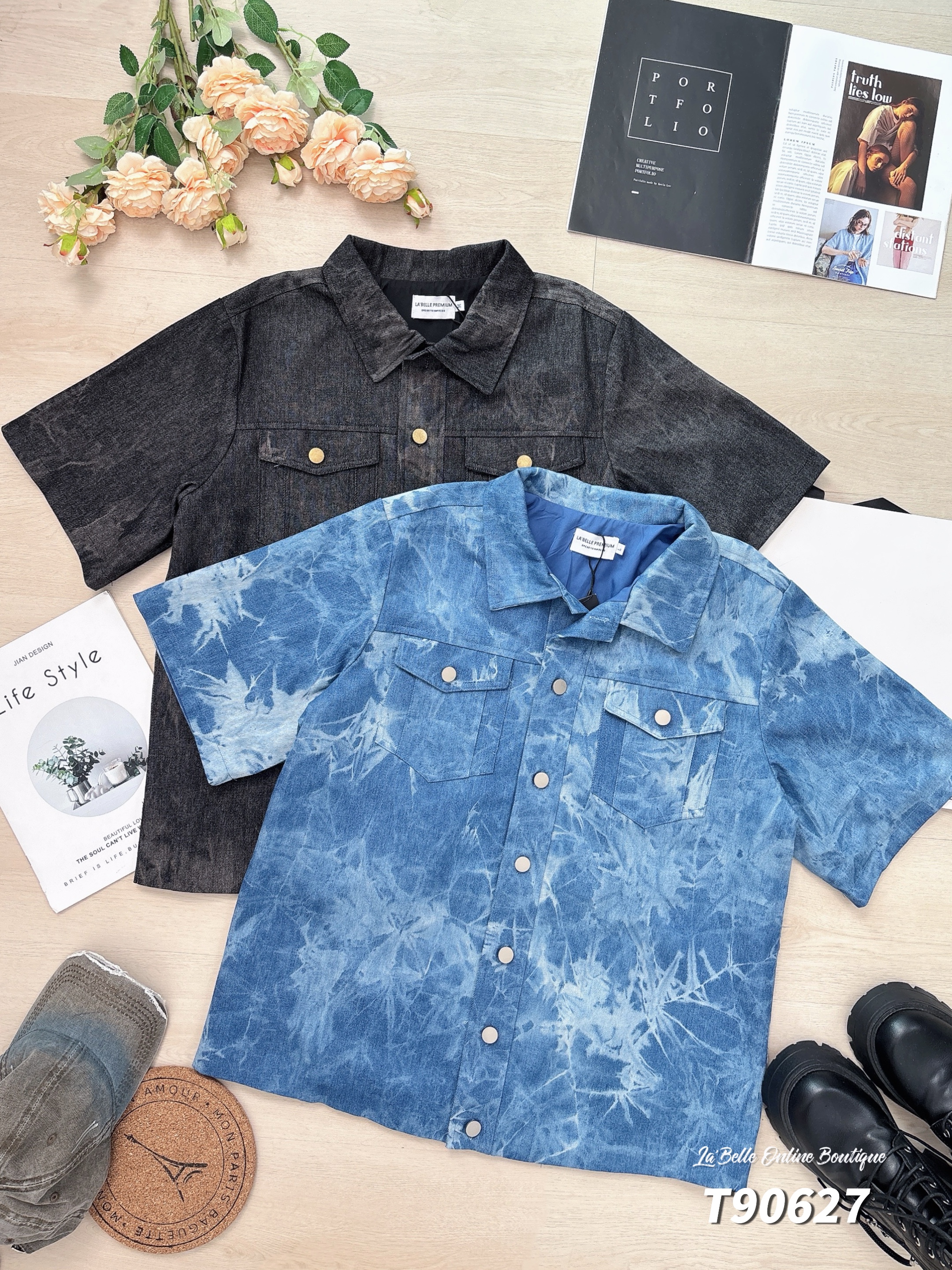 【LBP 独家新年系列】高级感独特扎染设计开衫牛仔上衣 (T90627)