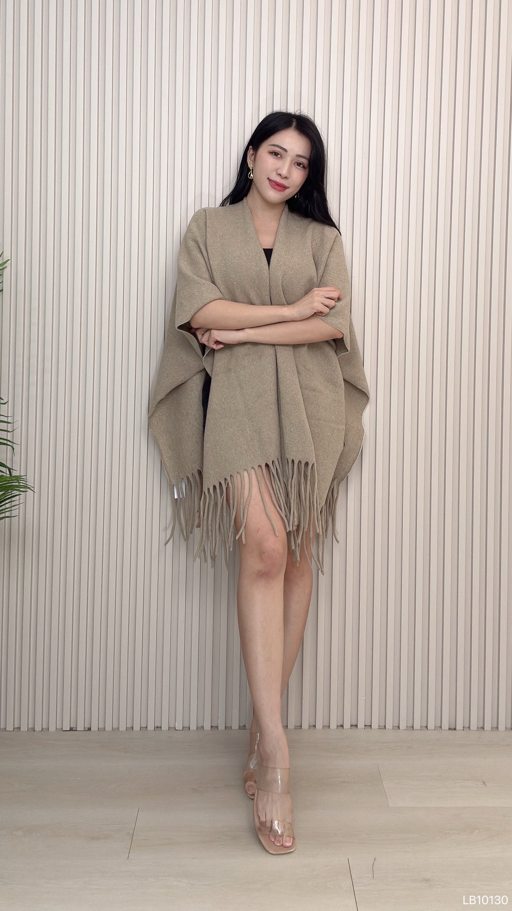 慵懒风纯色流苏设计大披肩 (AC10130)