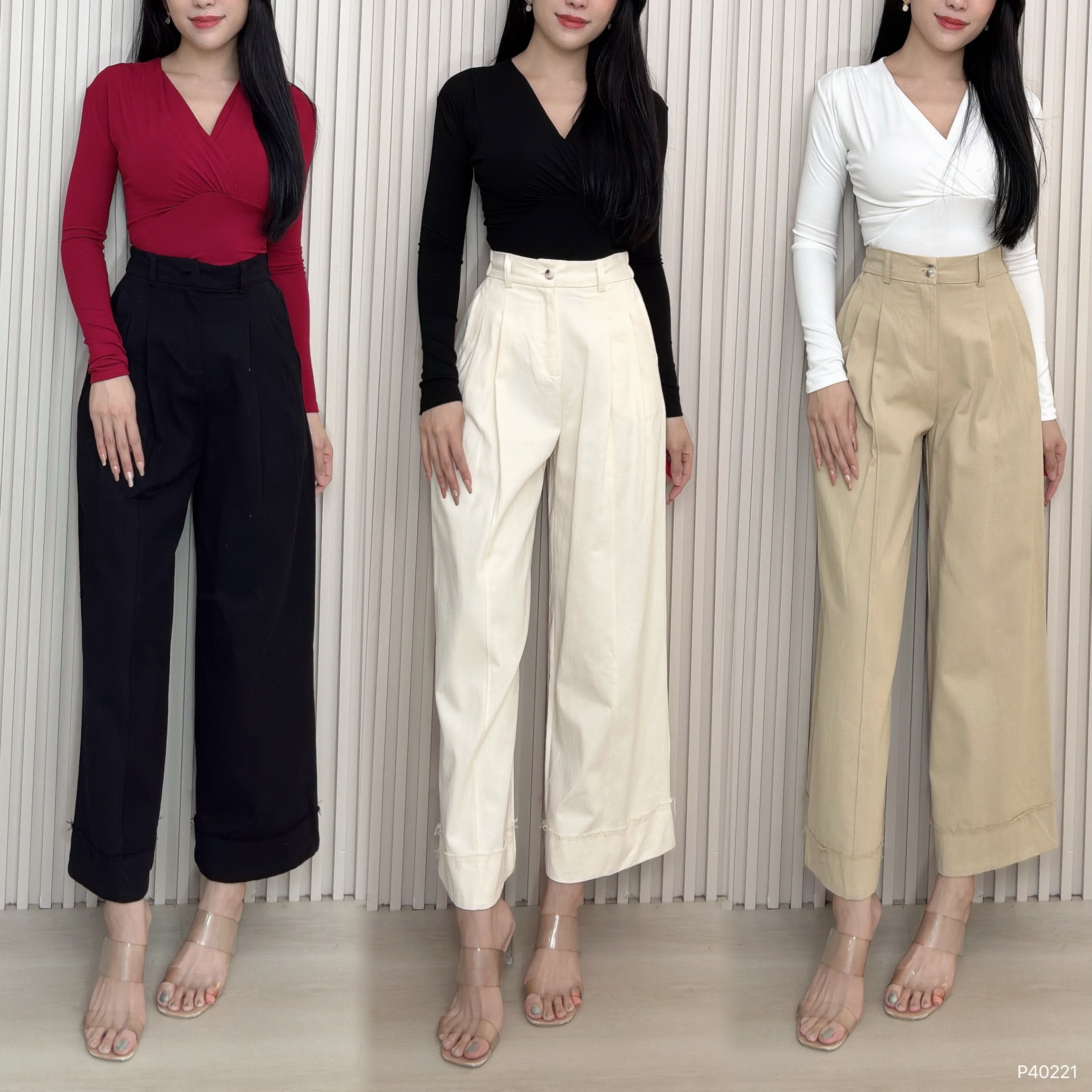 时尚宽松阔腿高腰长裤 (P40221)
