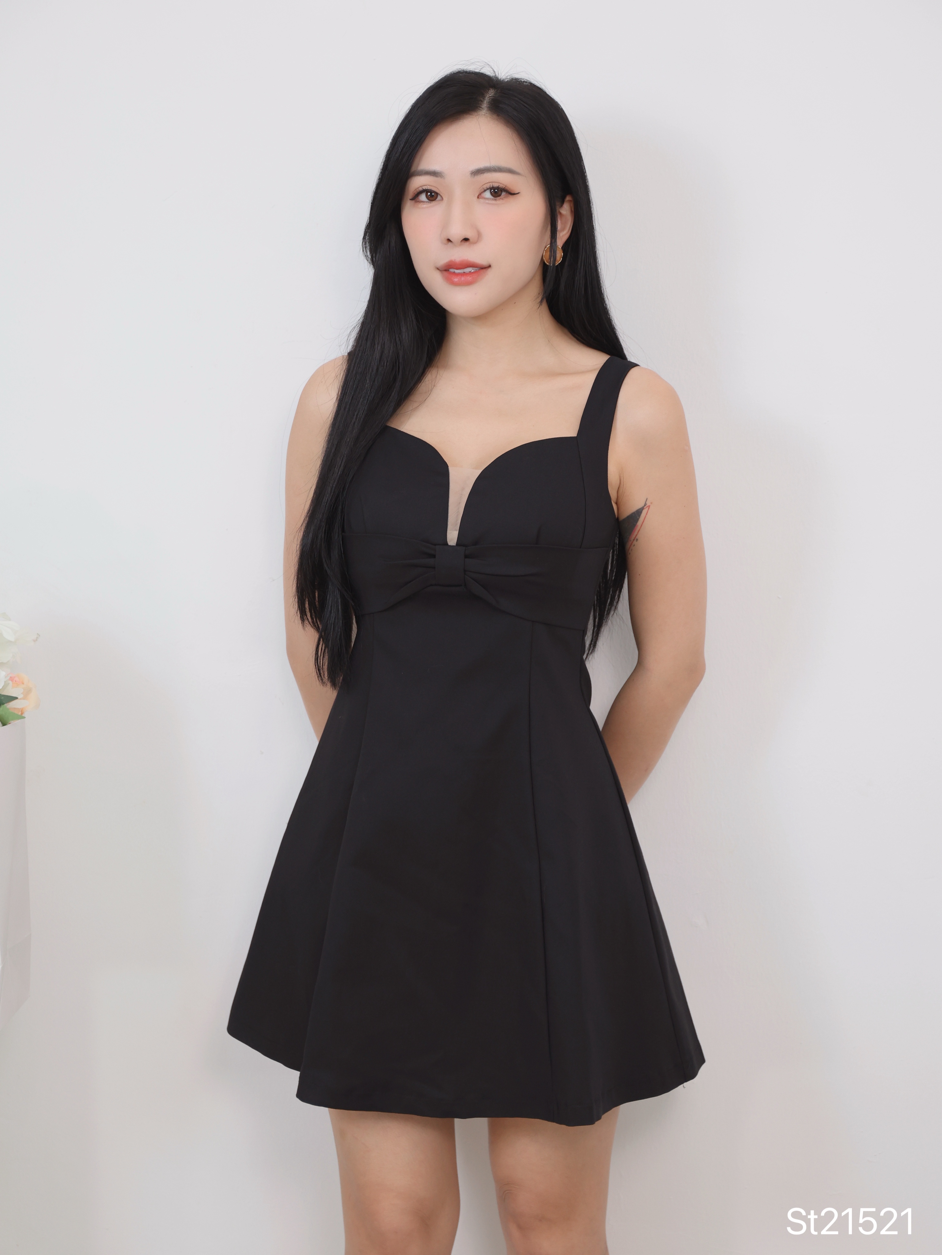 时尚蝴蝶结设计宽带连身裙 (ST21521)