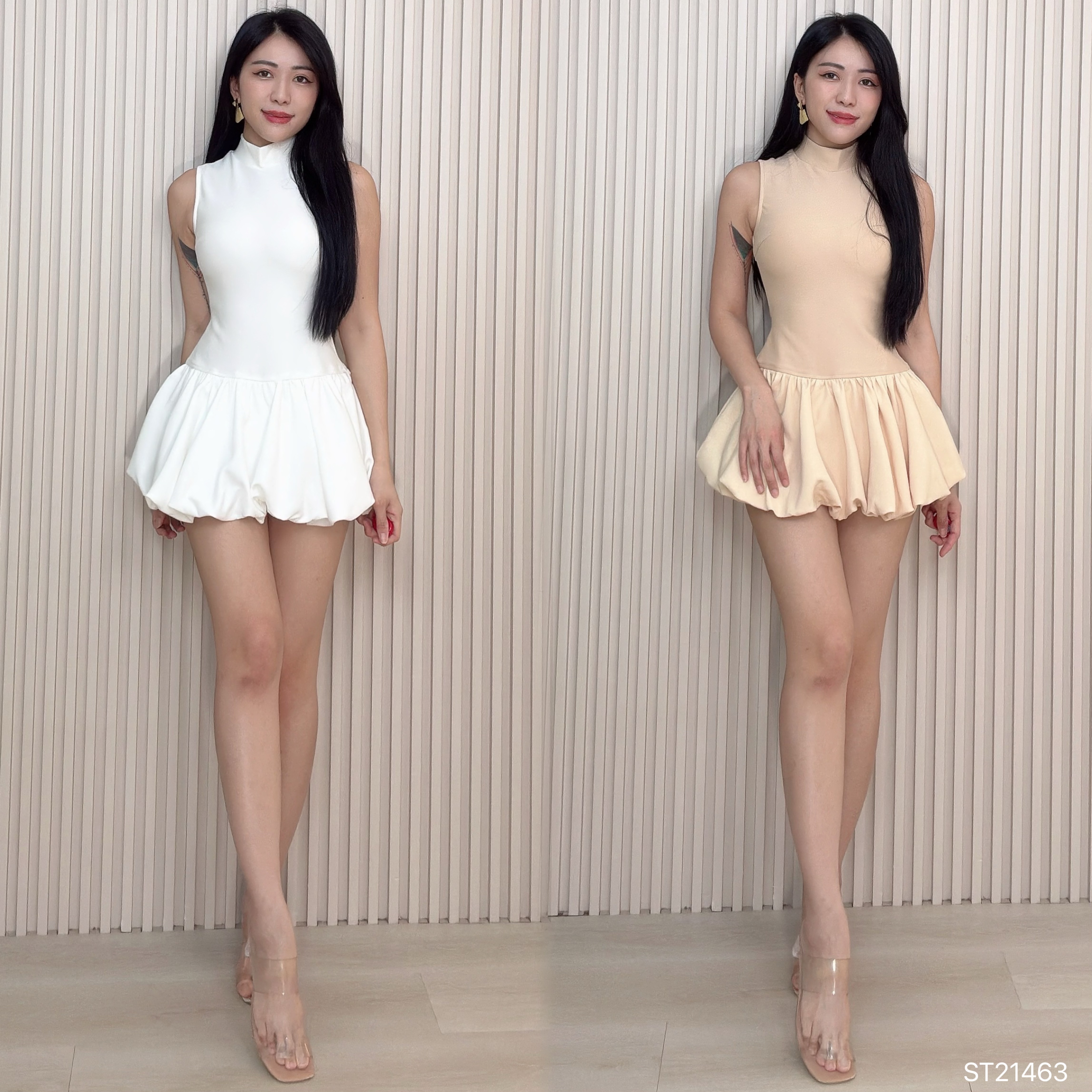 时尚Cut-In背面镂空设计花苞连身裙 (ST21463)