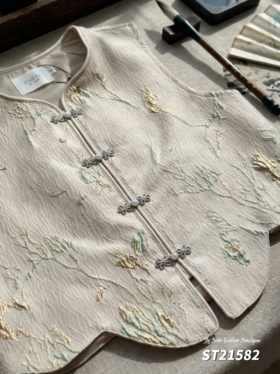 高质感鎏金旗袍两件套 （ST21582）