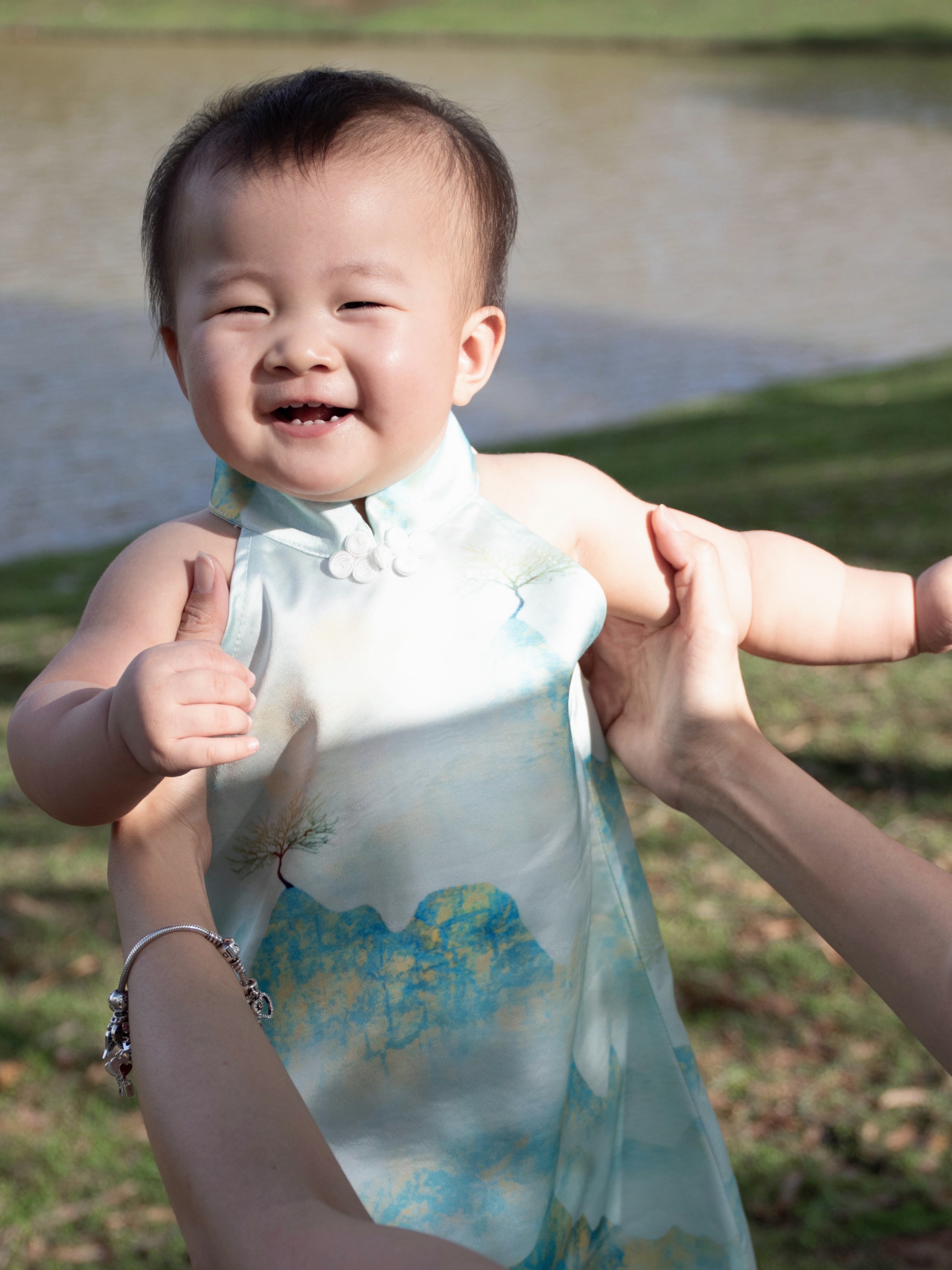 【LBP亲子系列】远山黛国风现代改良版旗袍连身裙（F70107-女儿款）