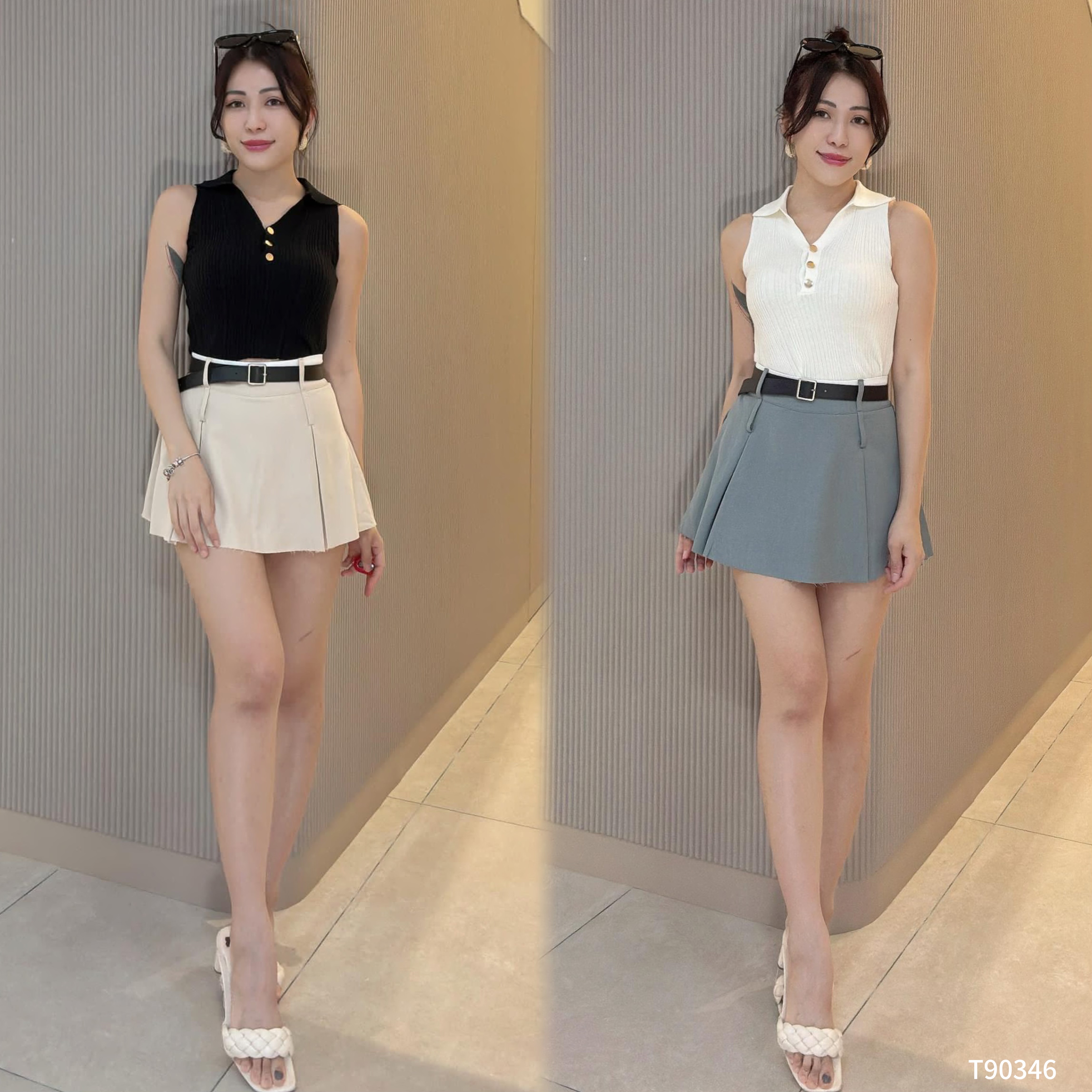 POLO领坑条金扣设计无袖上衣 (T90346)-La'Belle Fashion Boutique Sdn Bhd