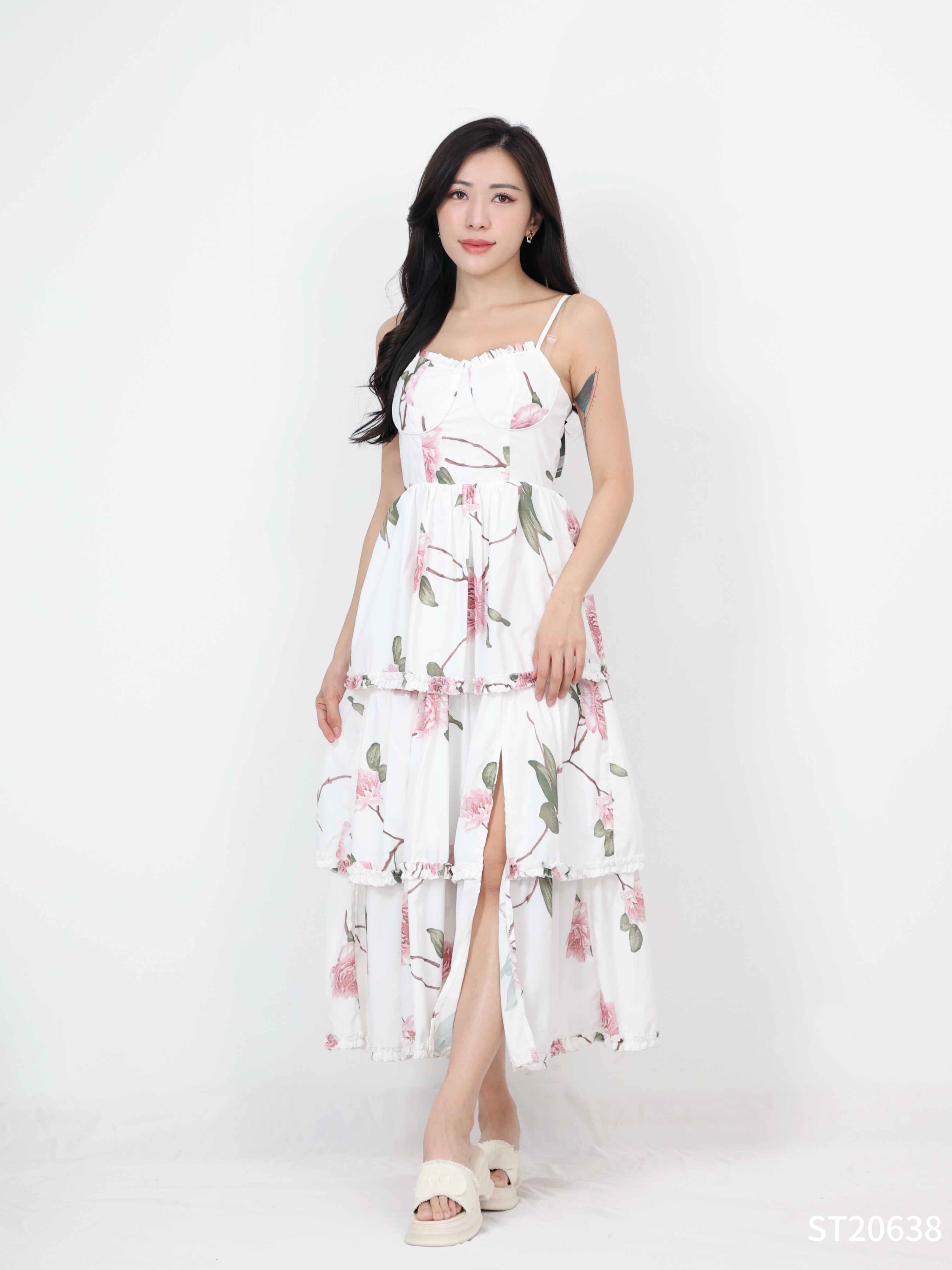 【LBP独家】法式茶歇蛋糕层设计吊带连身裙（ST20638）- 特价