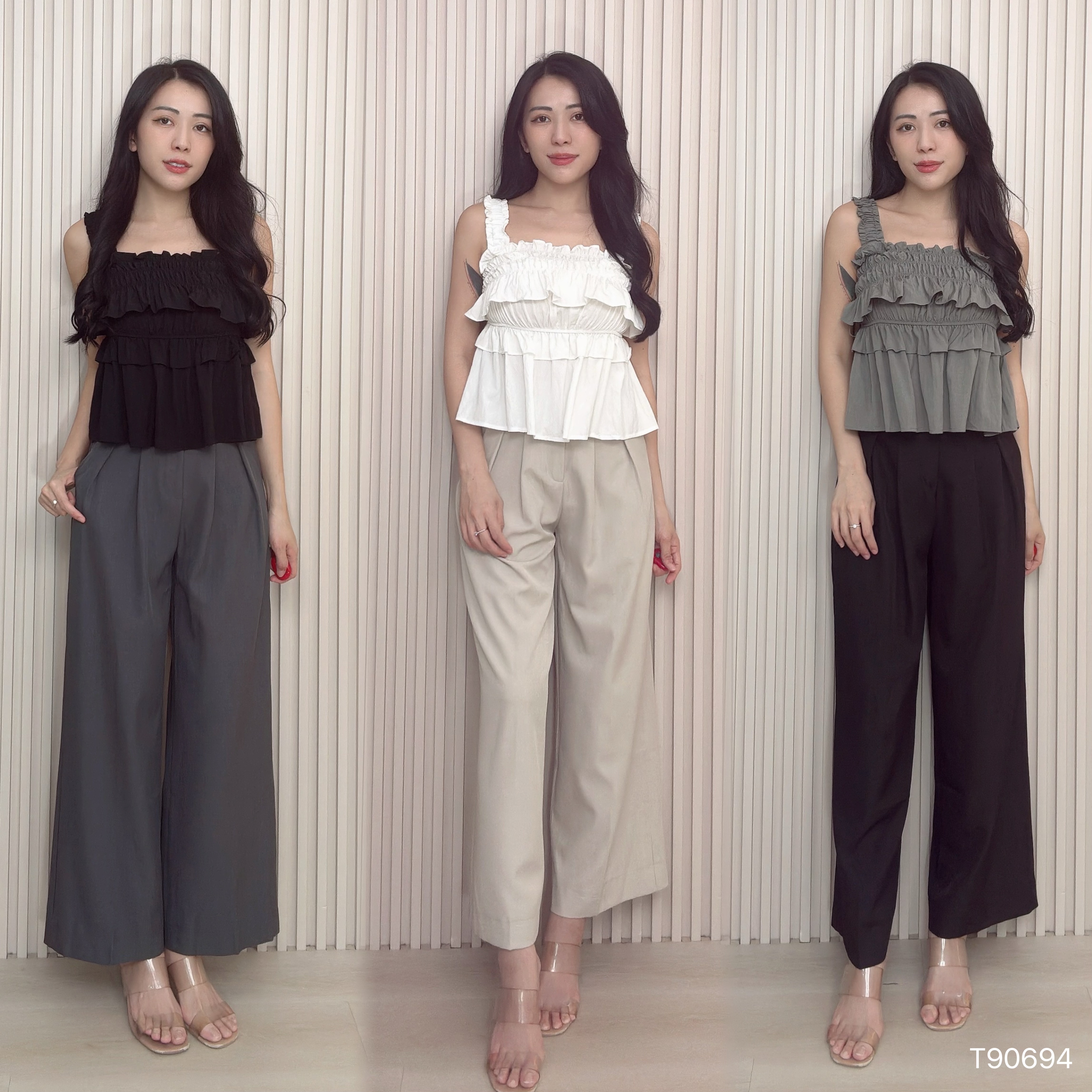 法式层次感荷叶边设计宽松上衣 (T90694)