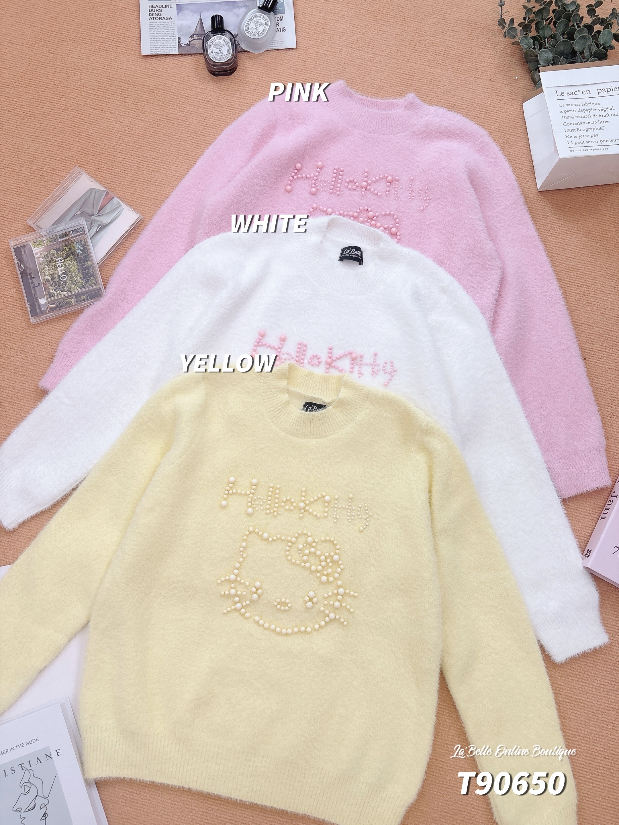 甜美钉珠hello kitty设计长袖上衣 （T90650）