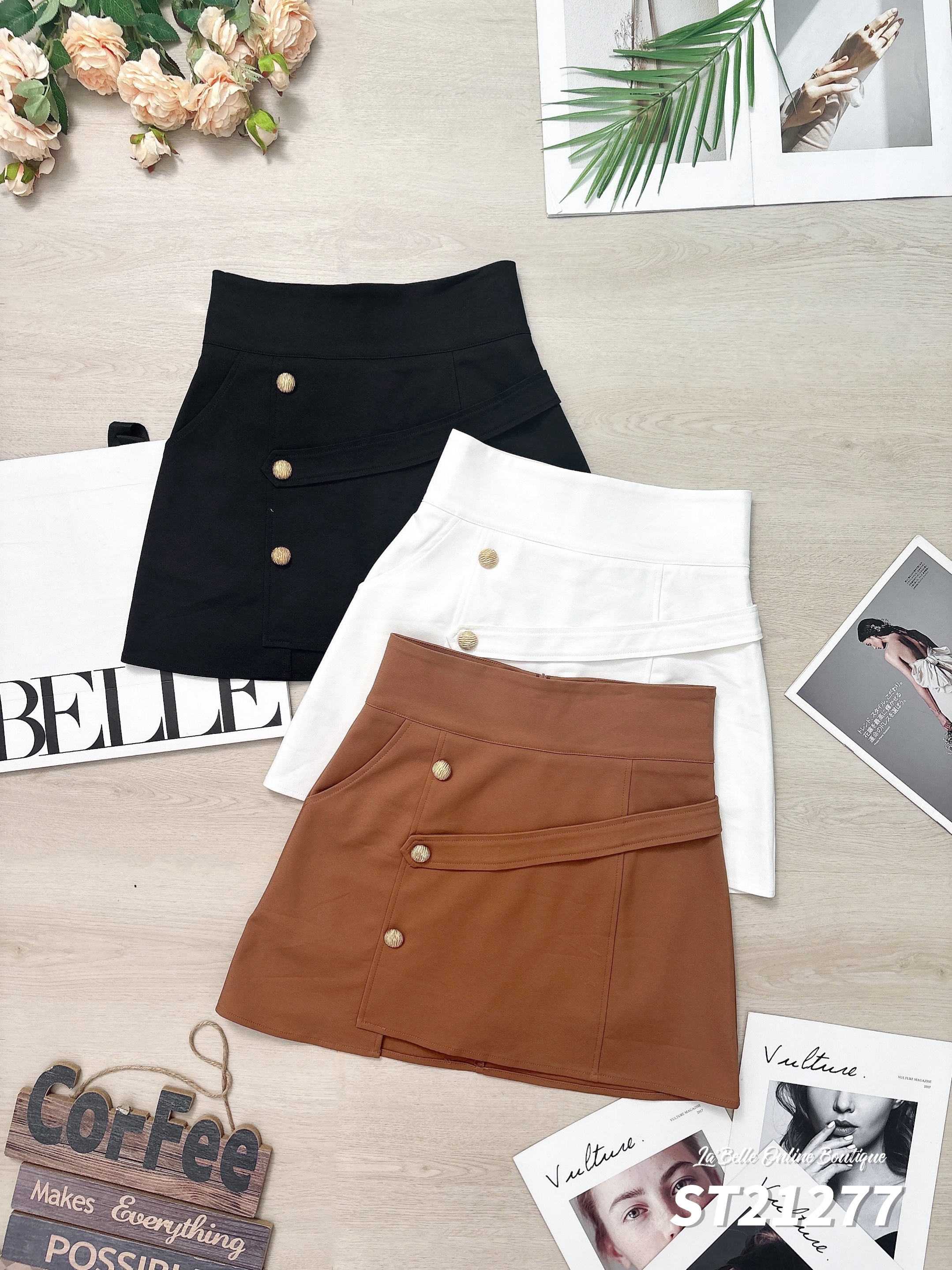 显瘦金扣设计A字高腰裤裙 (ST21277)-La'Belle Fashion Boutique Sdn Bhd