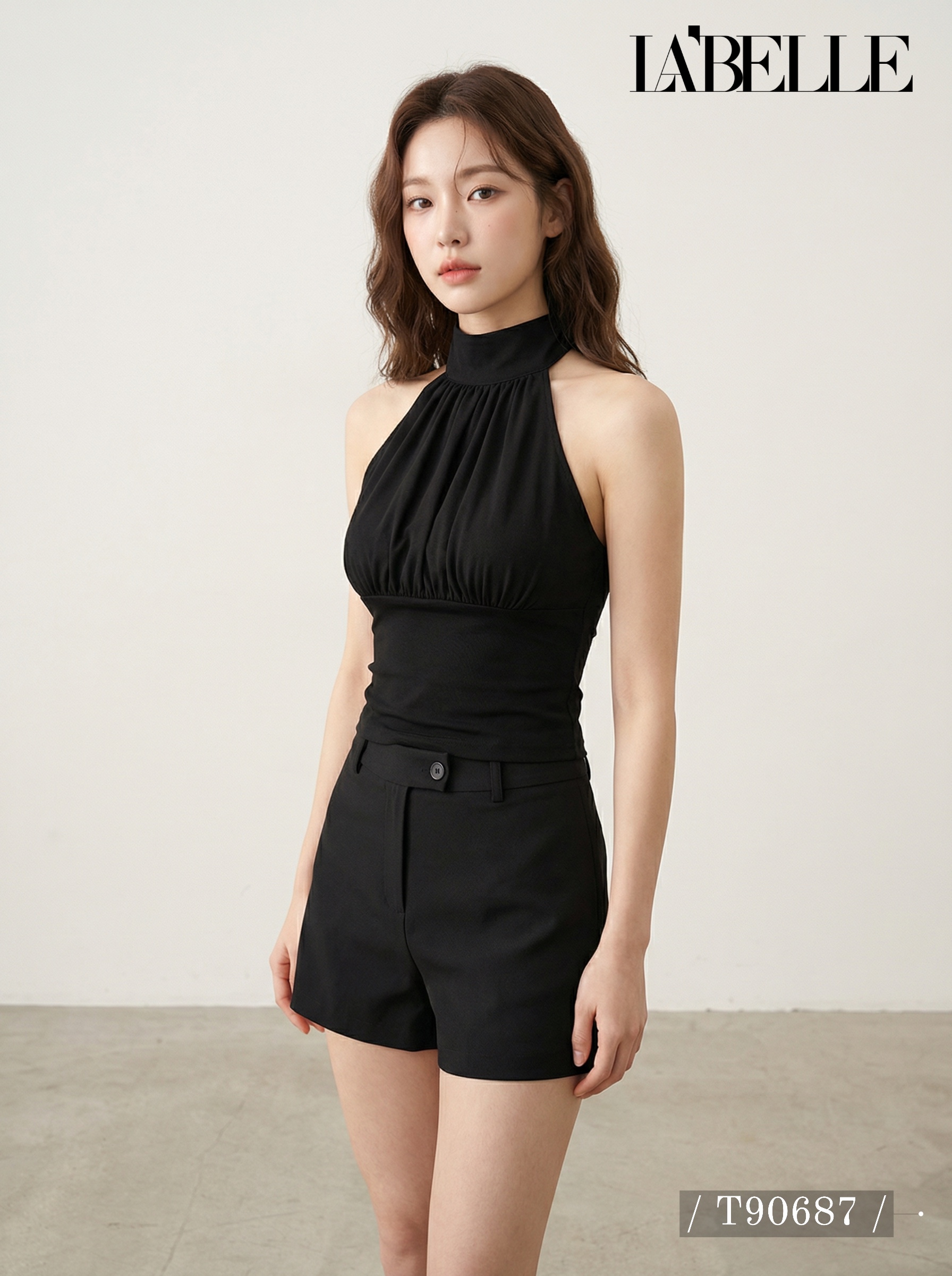 纯欲风褶皱挂脖绑带美背上衣 (T90687)