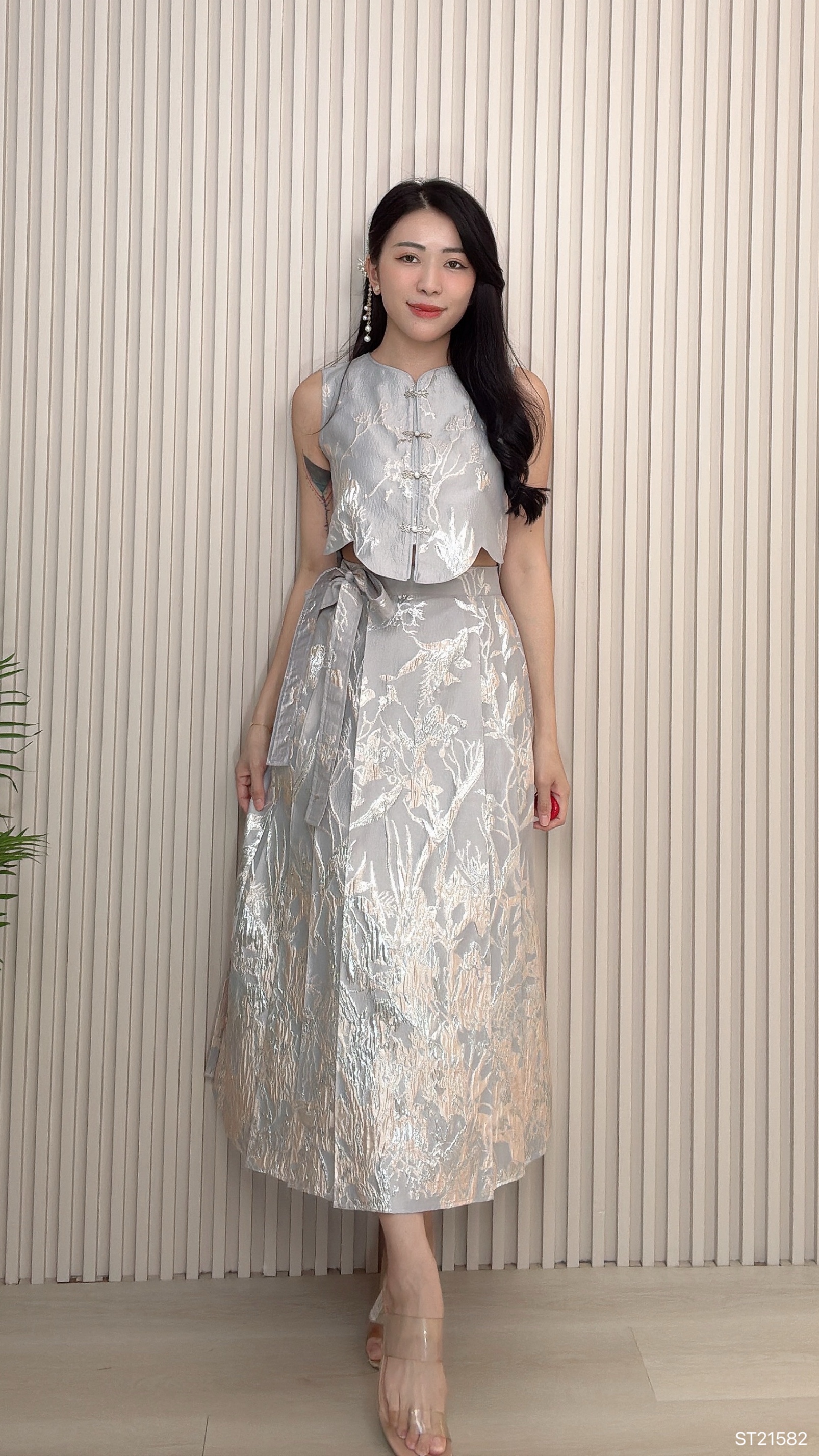 高质感鎏金旗袍两件套 （ST21582）