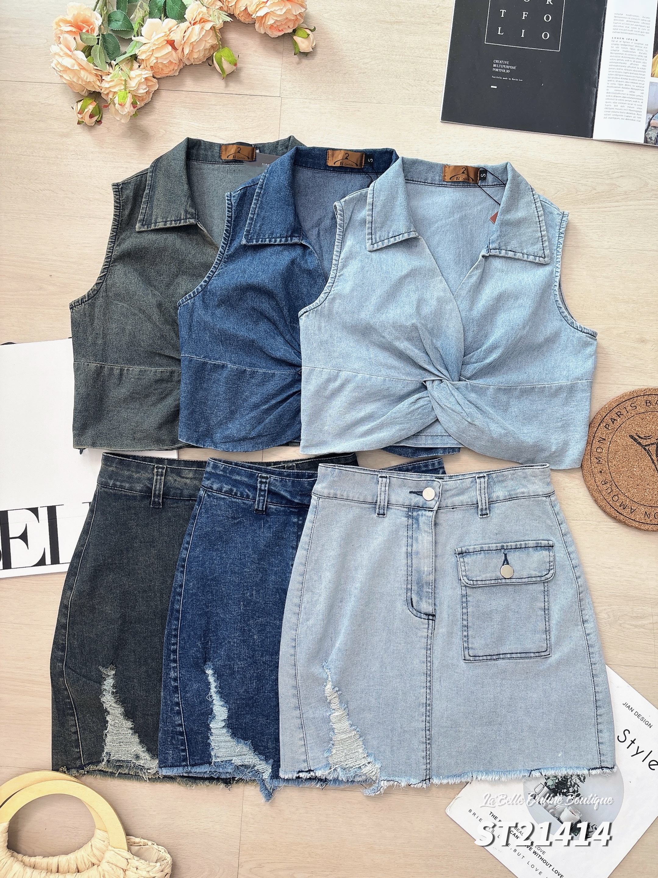 时尚港风牛仔两件套 (ST21414)