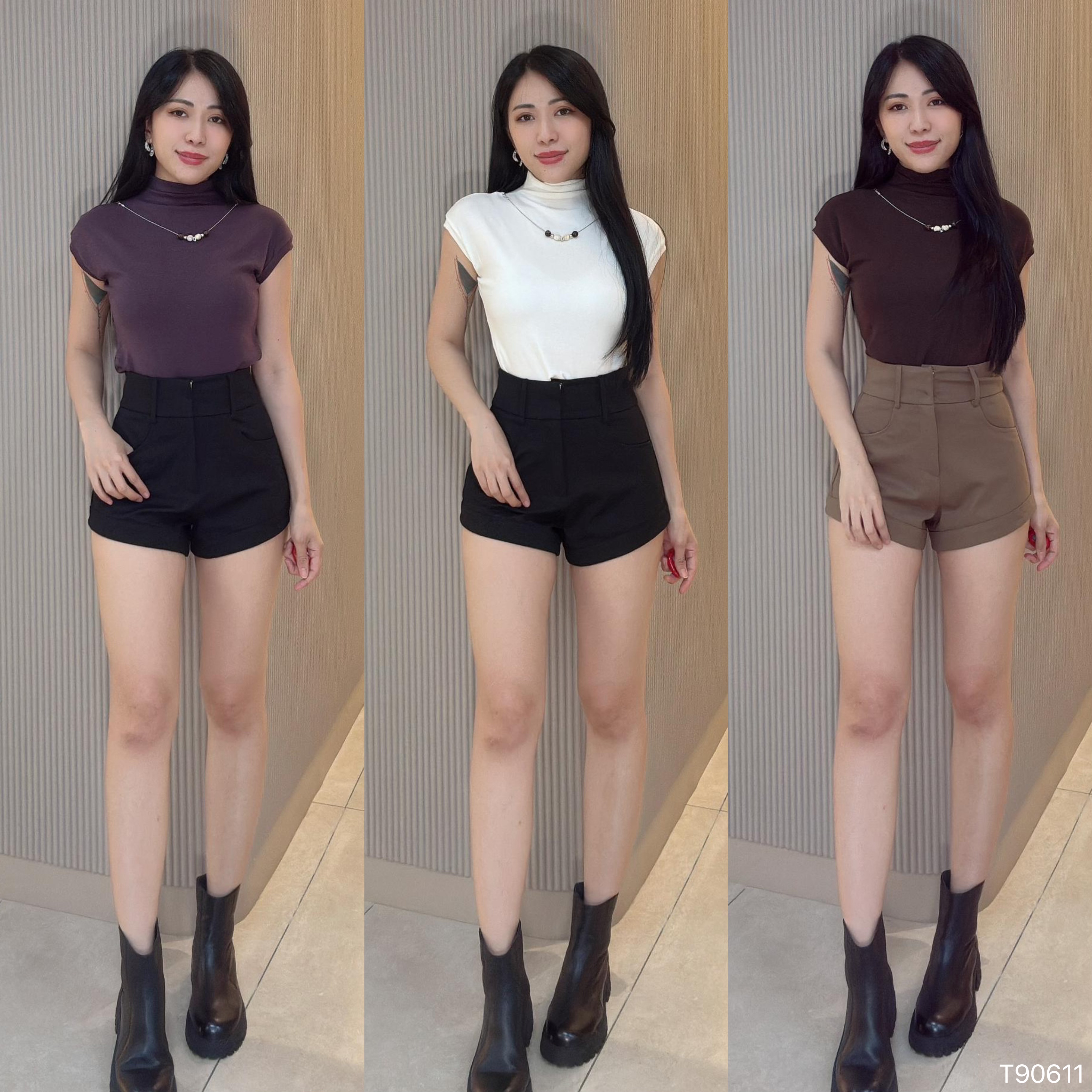 百搭纯色半高领上衣 (T90611)