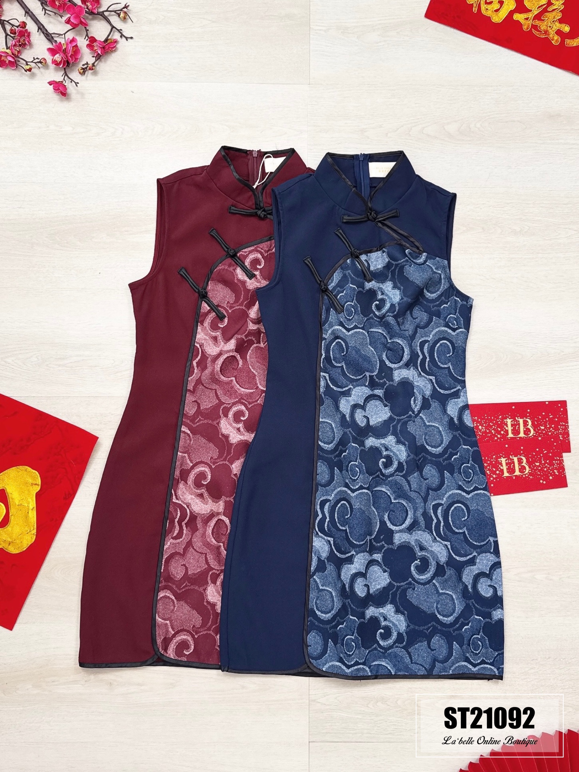 【LBP GXFC 独家新年系列 - 祥云瑞彩】复古经典款无袖立领旗袍连身裙 (ST21092)-La'Belle Fashion Boutique Sdn Bhd