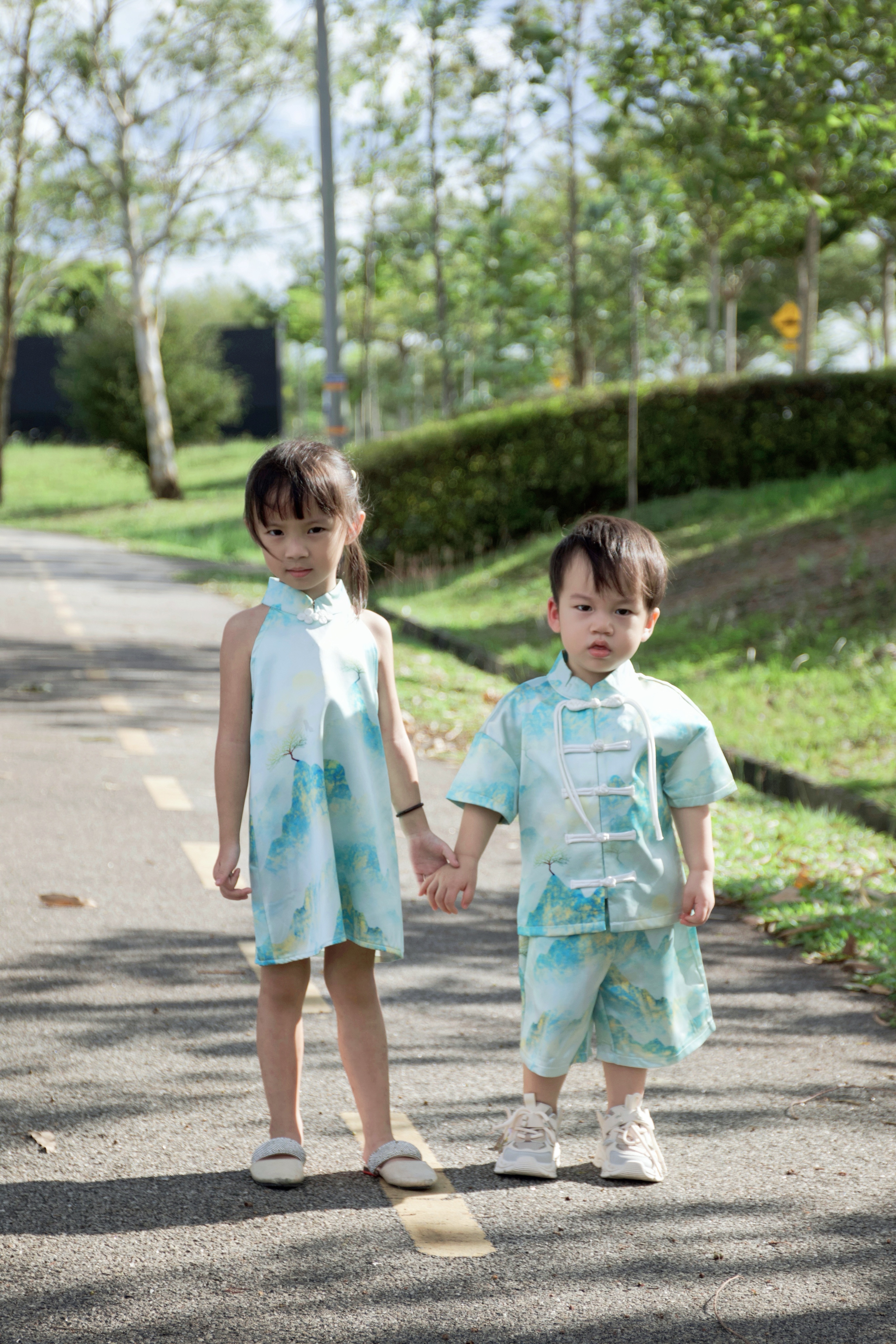 【LBP亲子系列】远山黛国风现代改良版旗袍连身裙（F70107-女儿款）