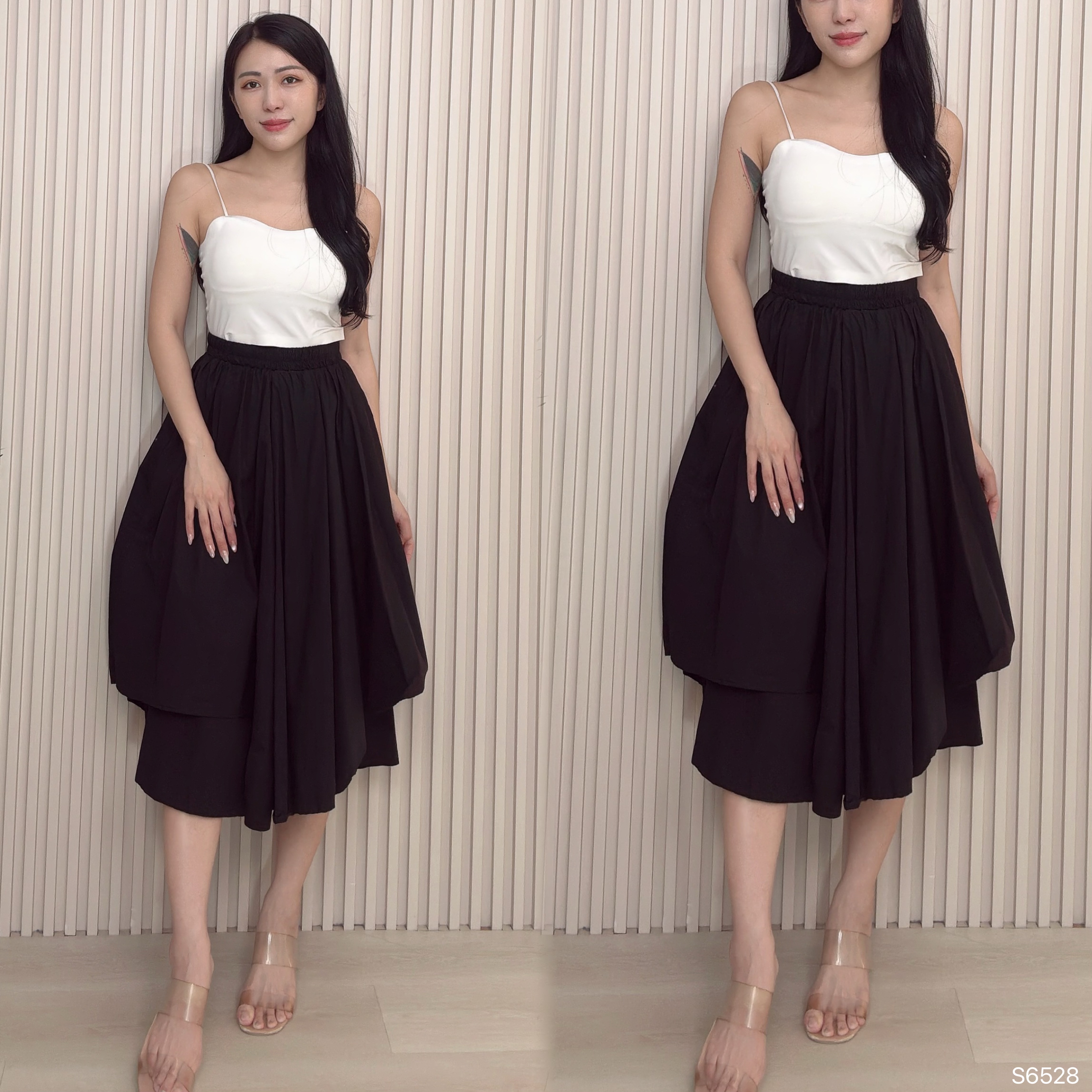 韩版不规则抽绳设计高腰九分裤裙 （S6528）