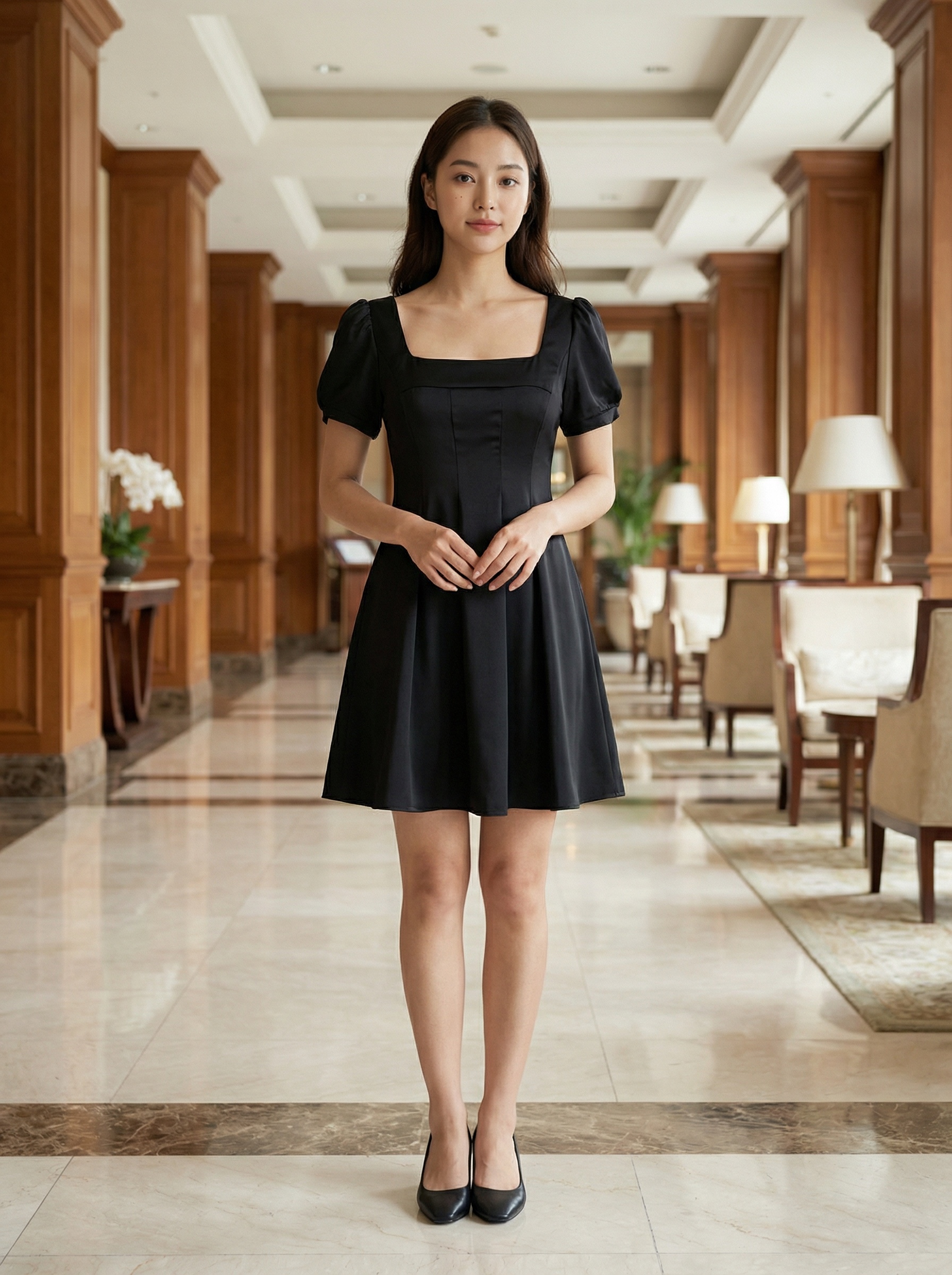 【LBP独家】法式方领泡泡袖设计连身裙 (ST21601)