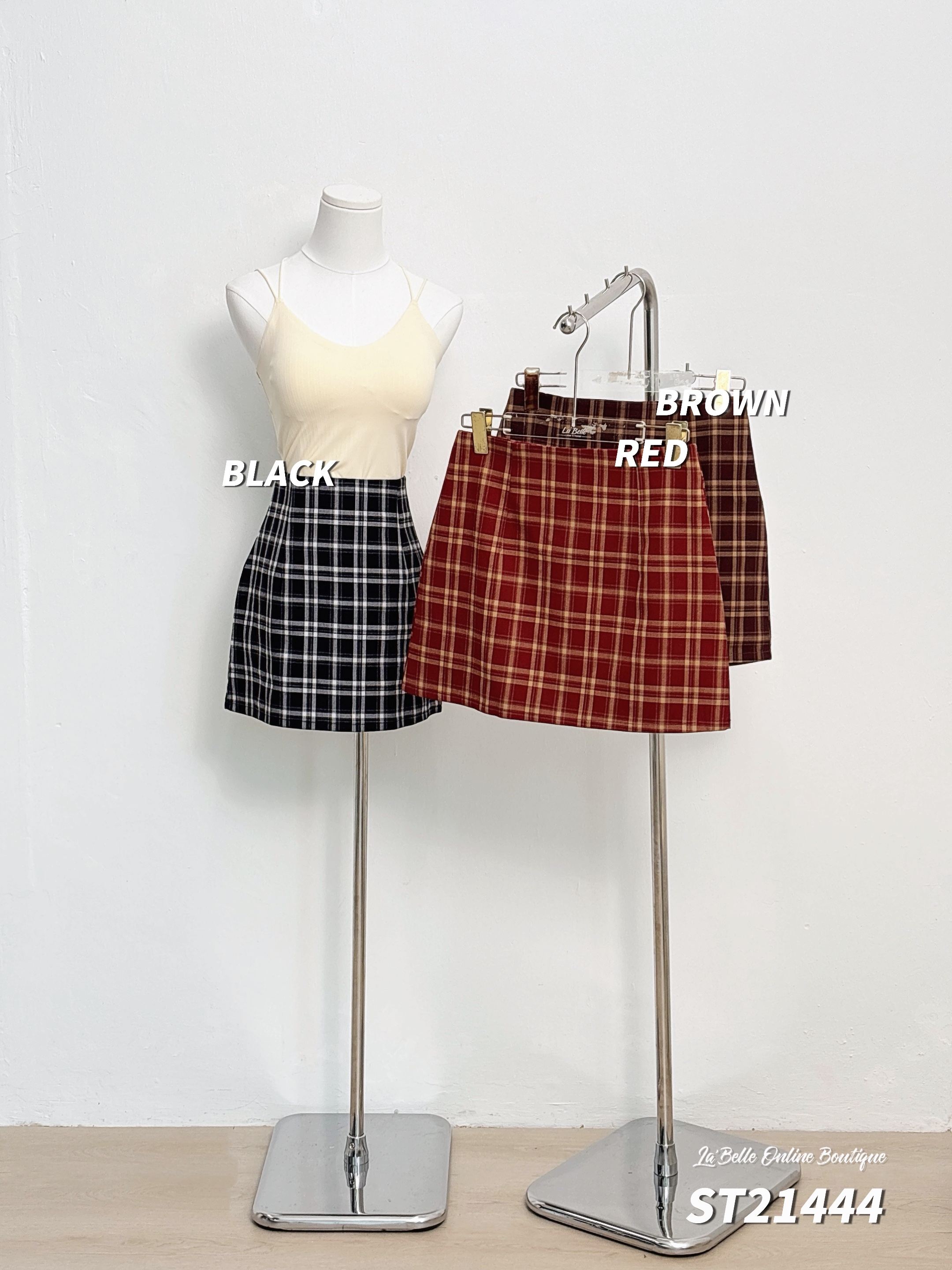 【LATTE NOON】复古格子设计A字高腰包臀裙 (ST21444)