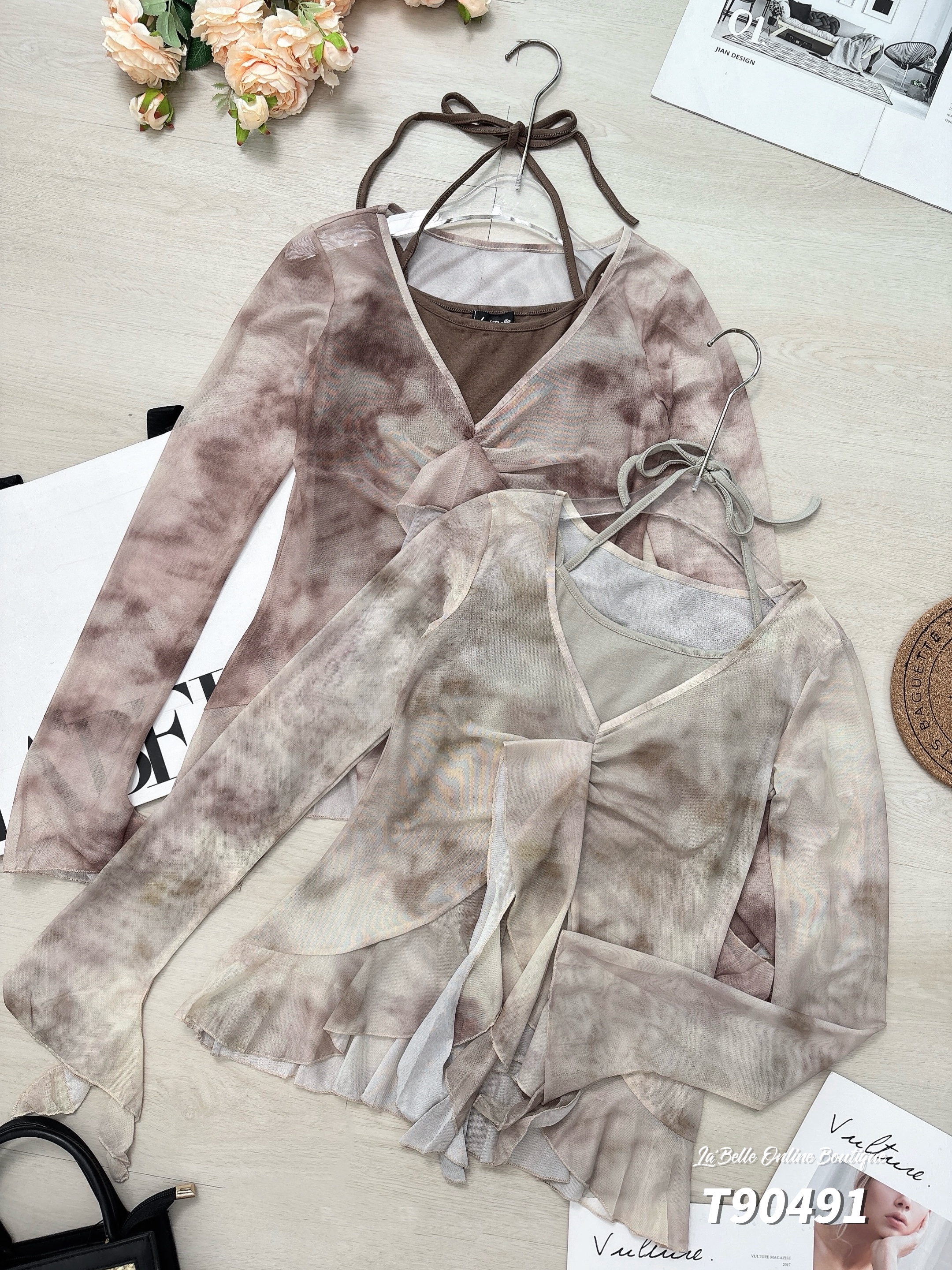 复古不规则扎染设计两件套 (T90491)