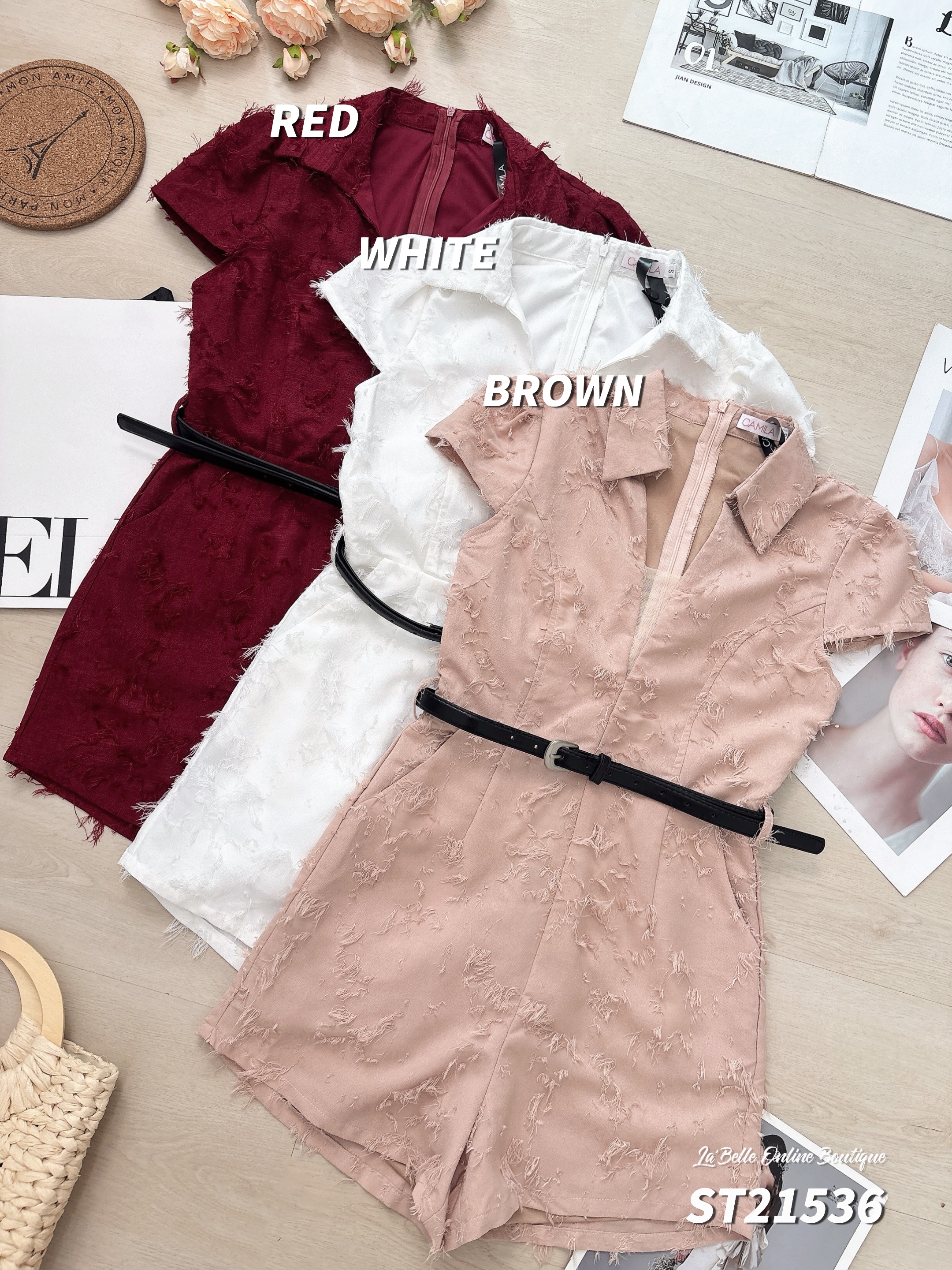 小香风微透V领流苏设计连身裤 (ST21536)