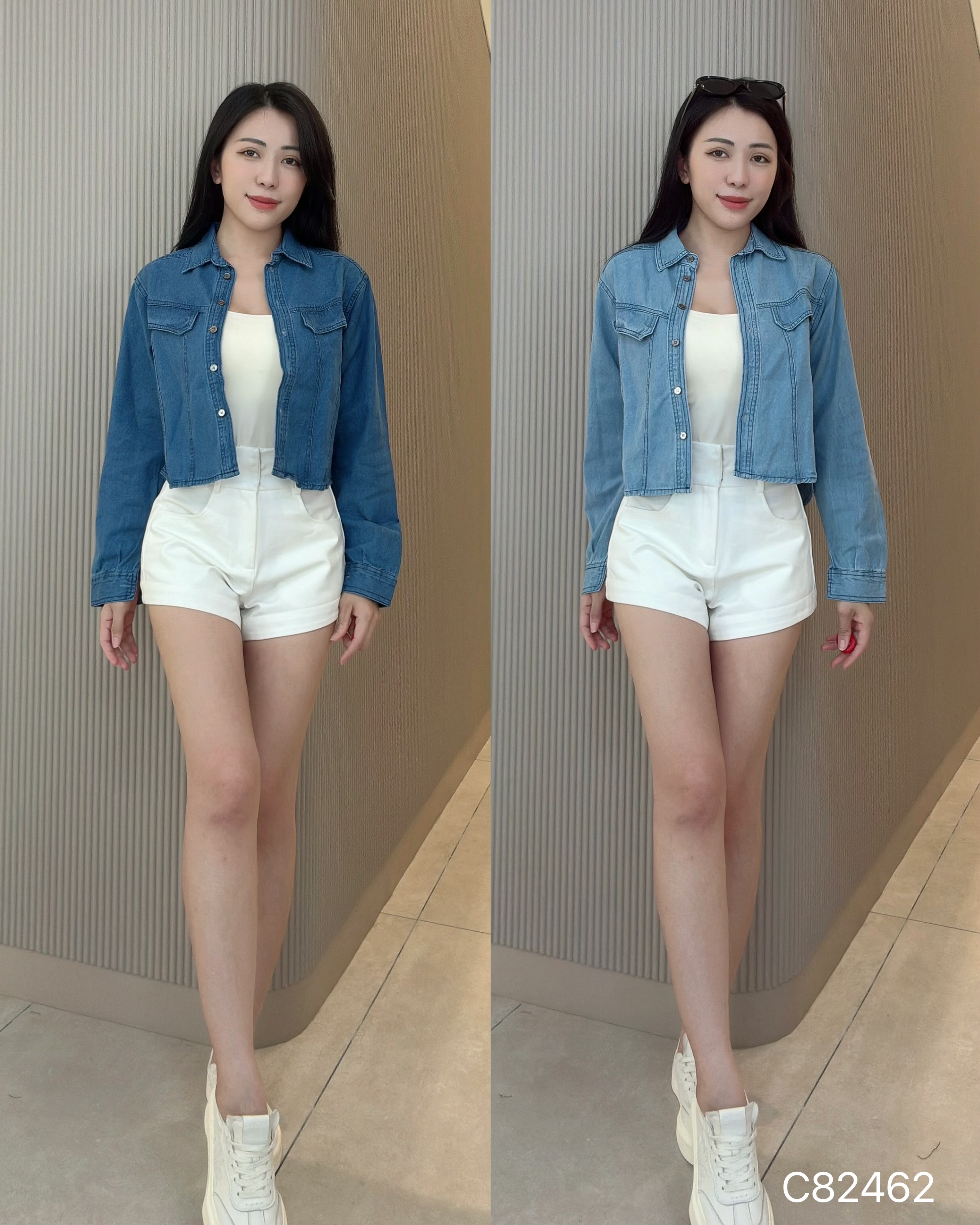 美式经典翻领排扣开襟设计长袖外套 (C82462)