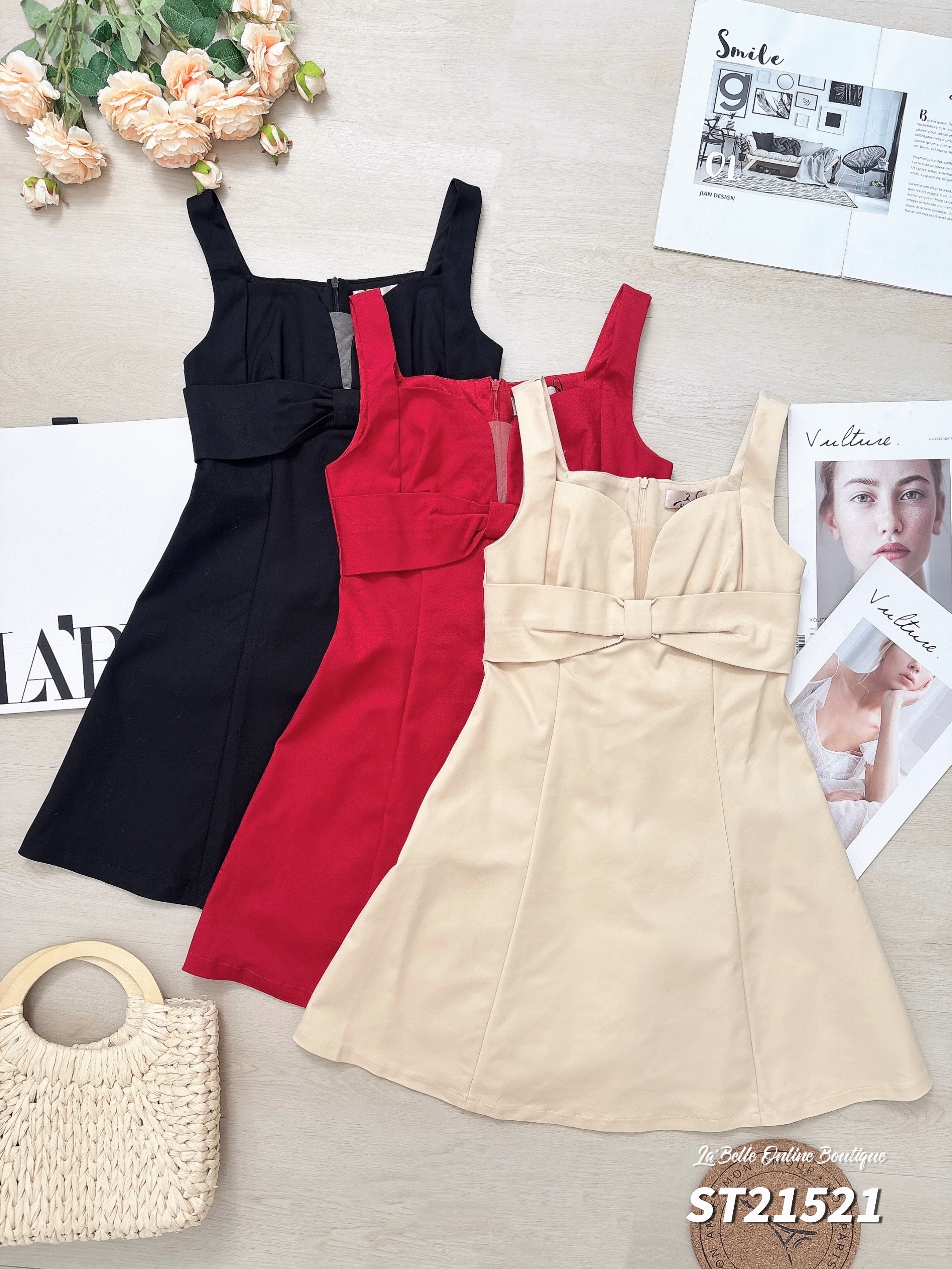 时尚蝴蝶结设计宽带连身裙 (ST21521)