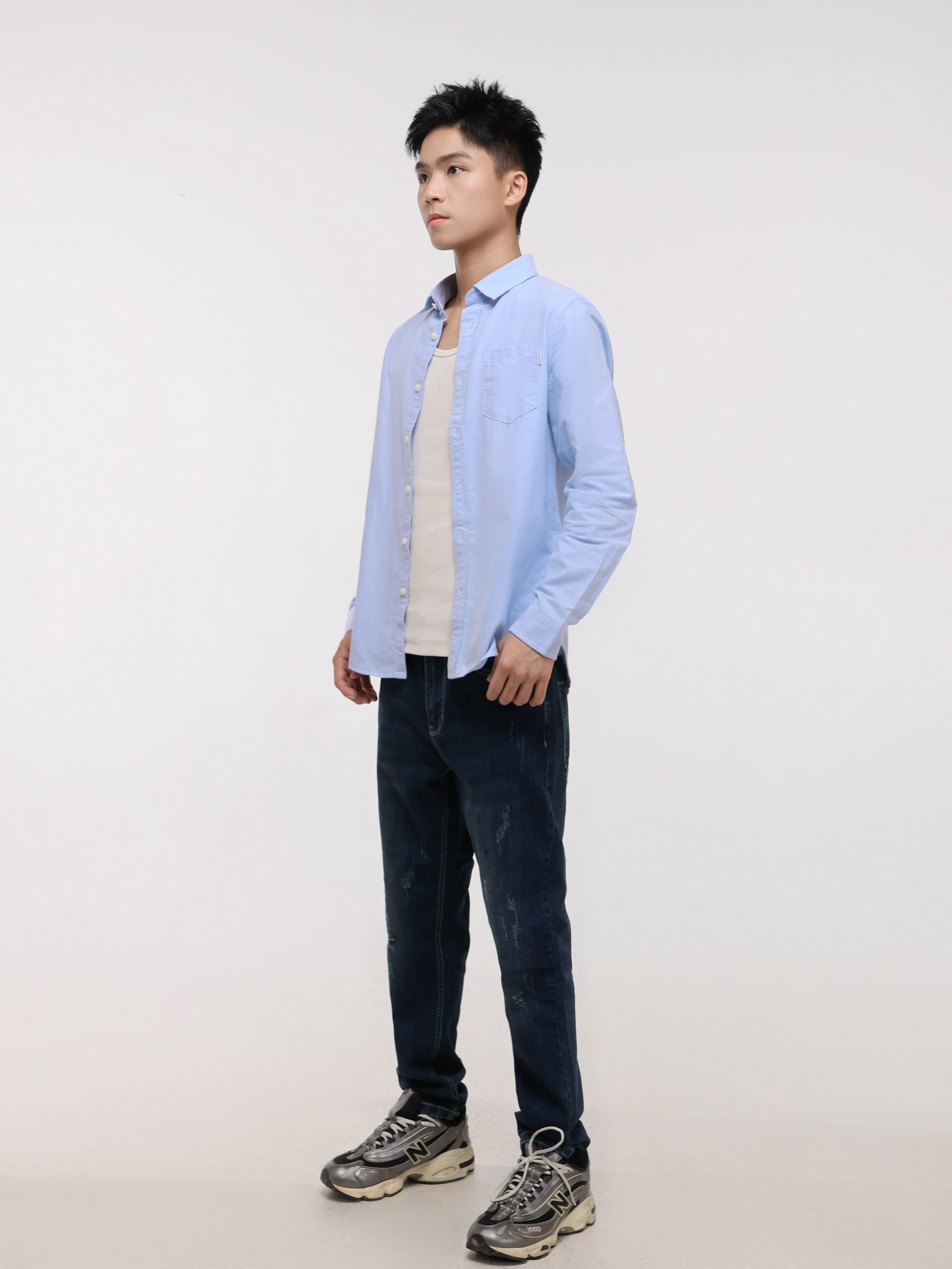 Men's Solid Colour One Side Pocket Button-up Shirt  (YS30128)