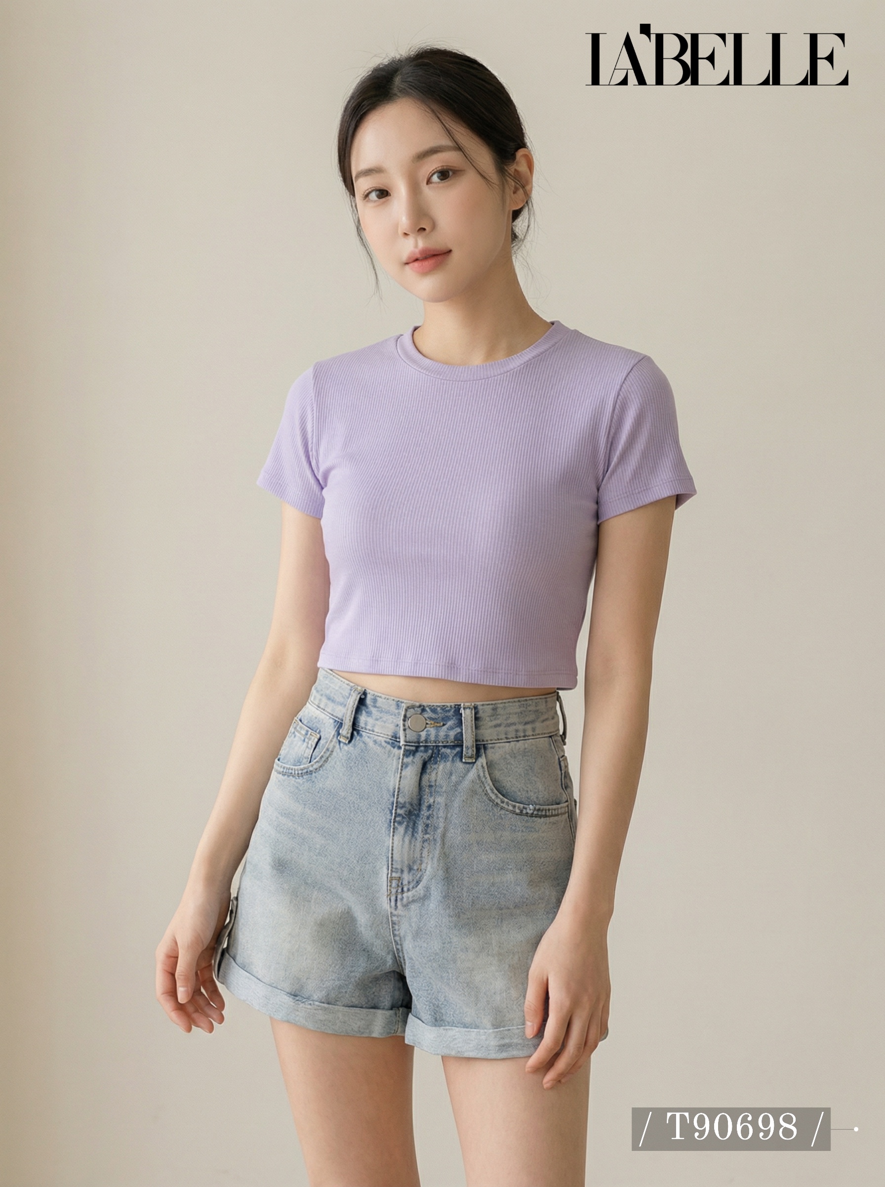 基本款纯色露脐短款上衣 (T90698)