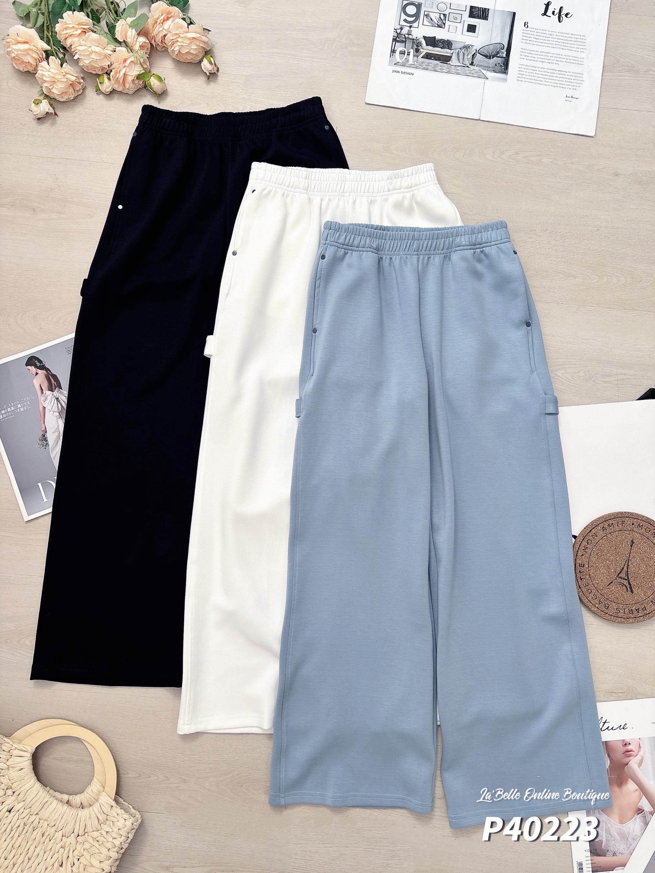 韩系设计感直筒阔腿长裤 (P40223)