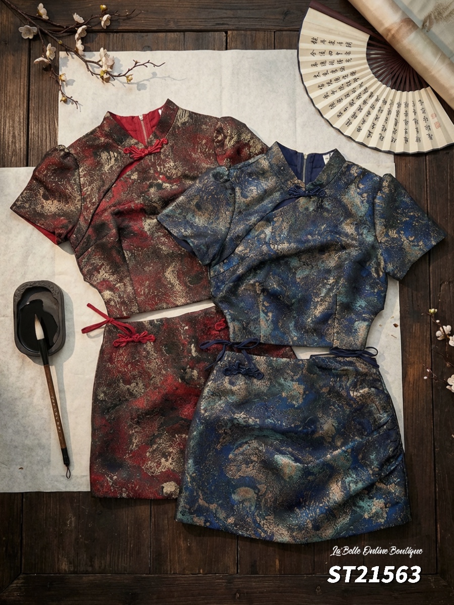 【璀夜星尘】【旗袍女套装】【LBP 独家新年系列】新中式闪金旗袍两件套 (ST21563)