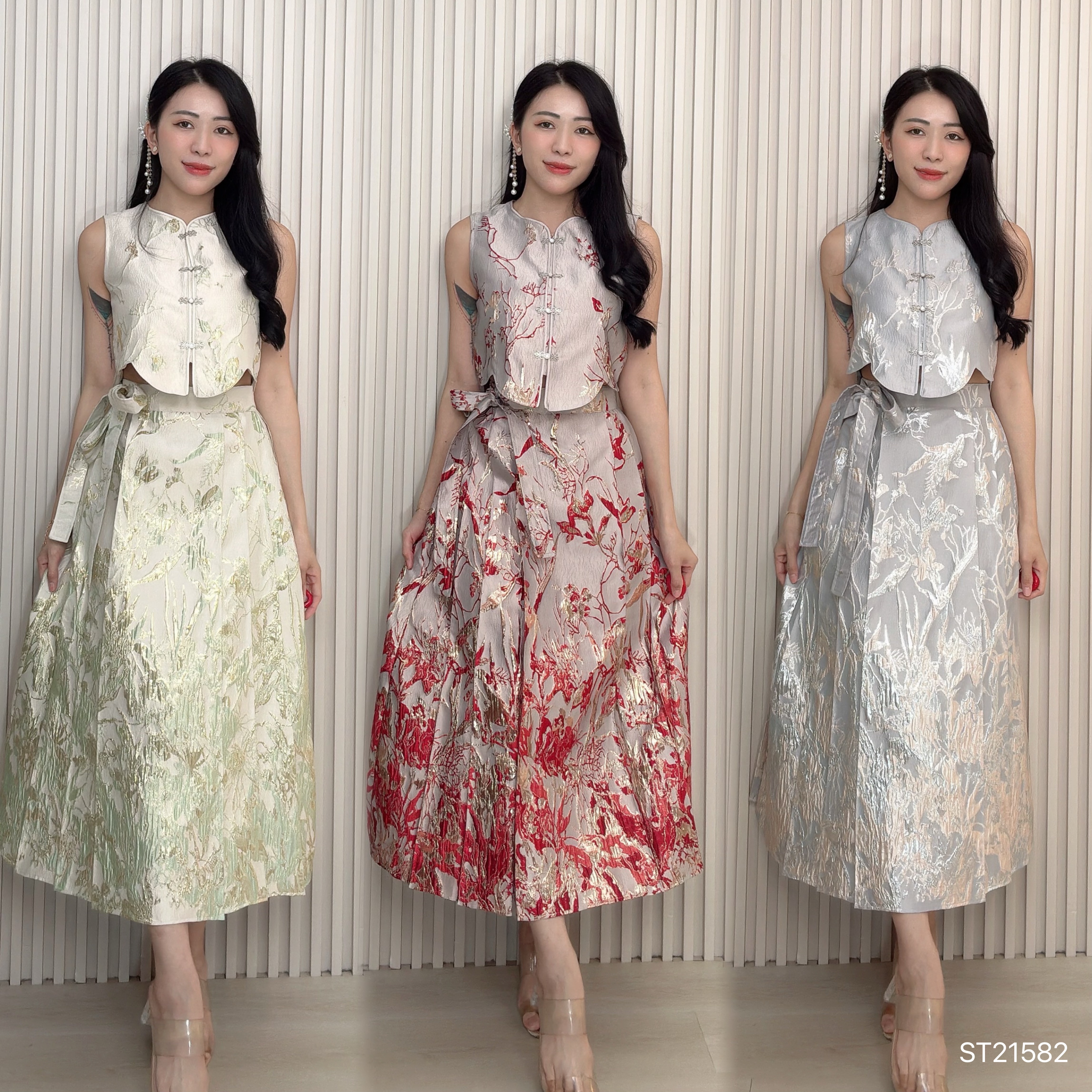 高质感鎏金旗袍两件套 （ST21582）