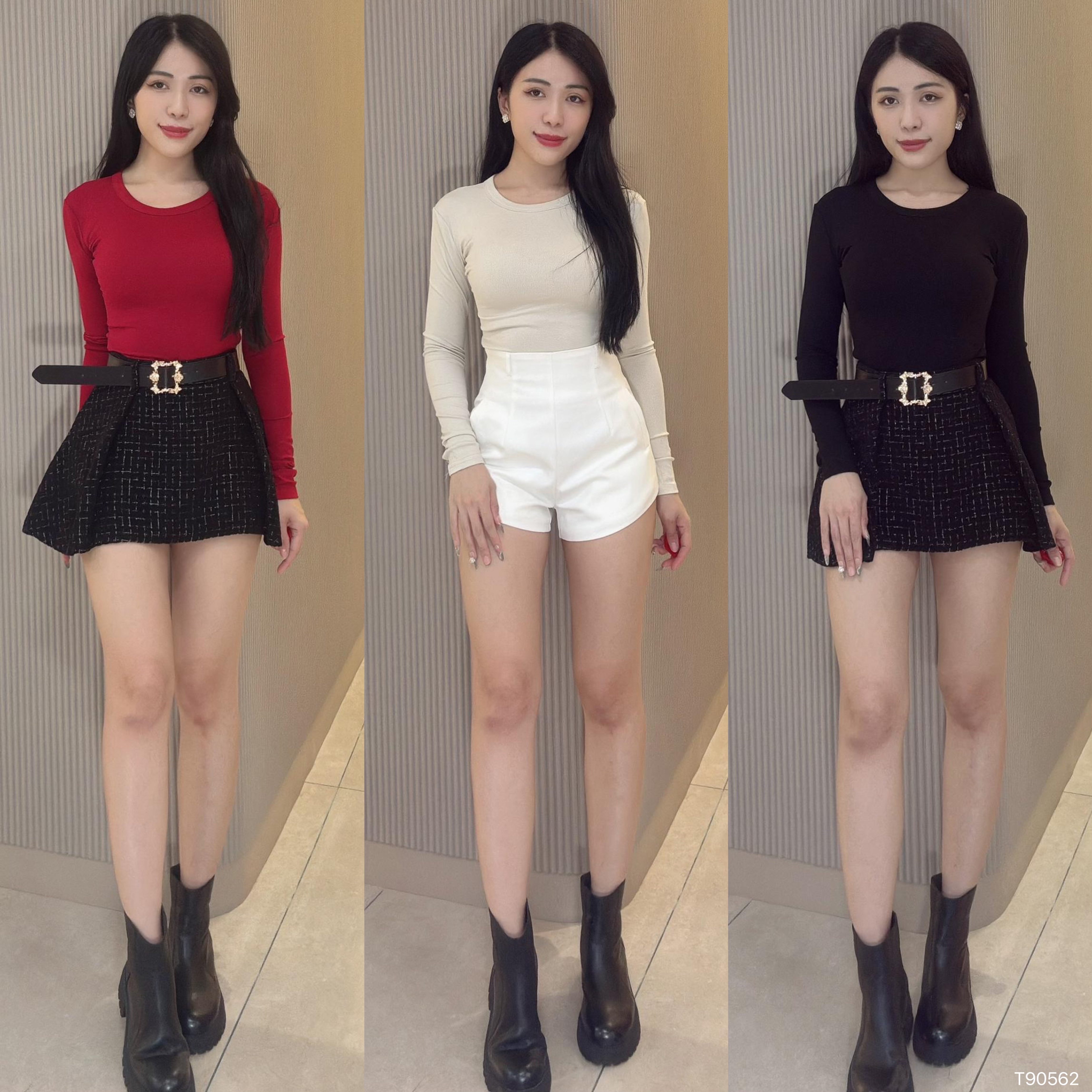 百搭修身圆领长袖上衣 (T90562)