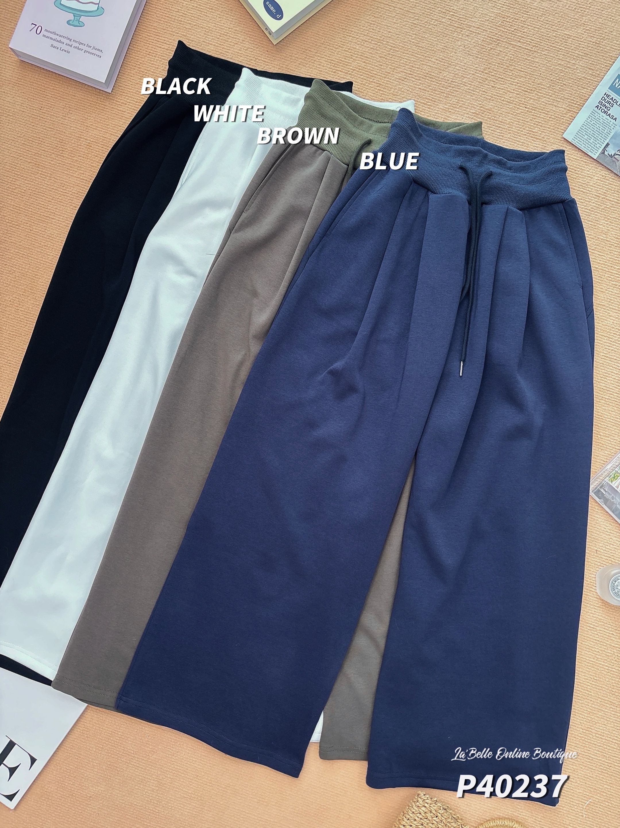 休闲抽绳设计直筒阔腿长裤 (P40237)