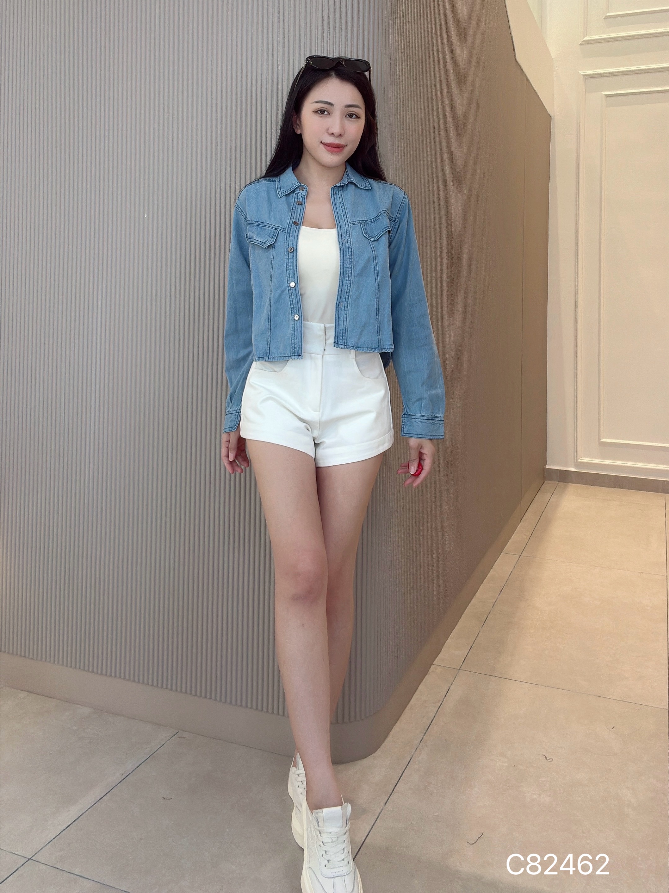 美式经典翻领排扣开襟设计长袖外套 (C82462)