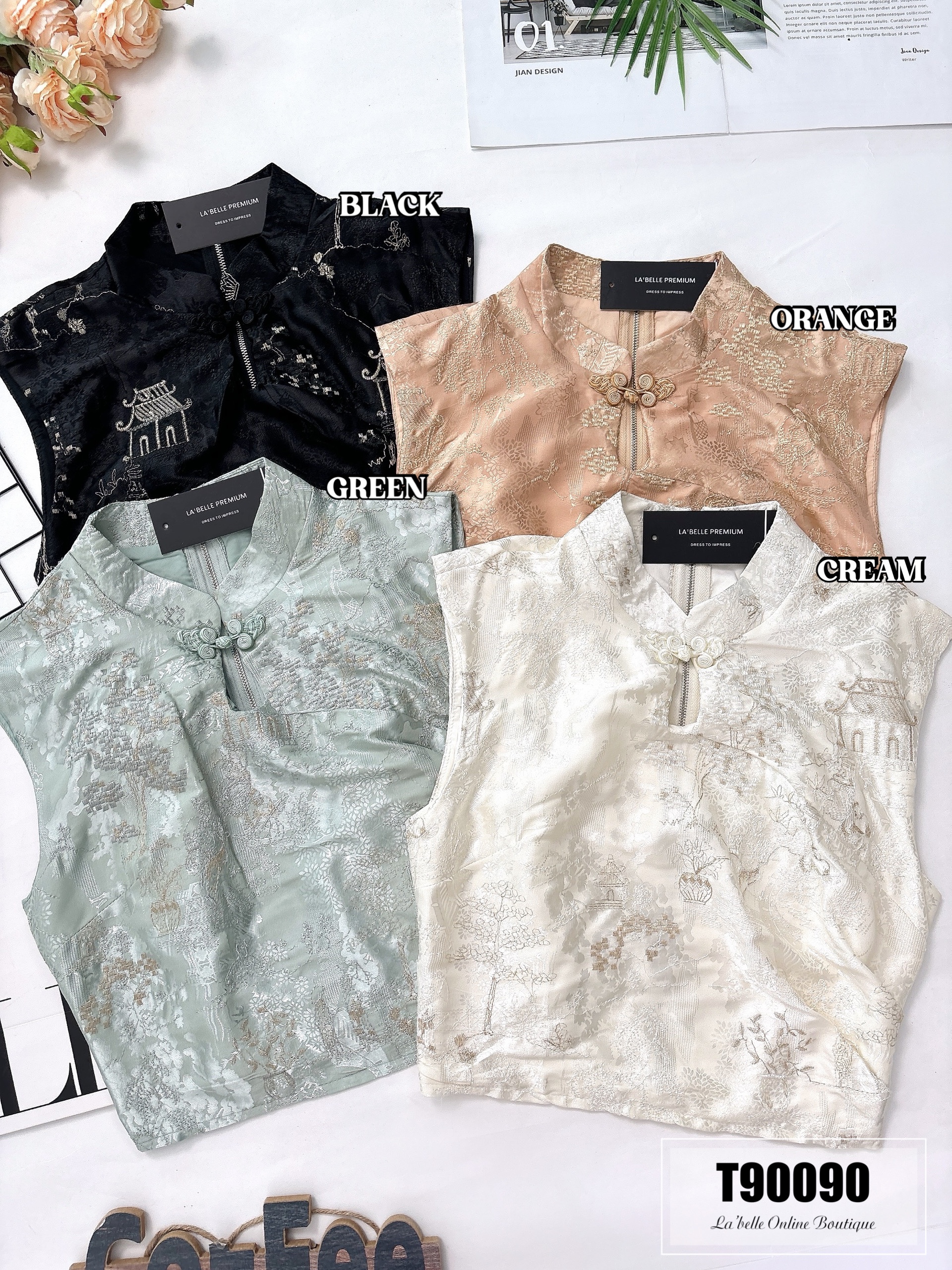 新中式刺绣改良盘扣旗袍上衣 (T90090) - 特价-La'Belle Fashion Boutique Sdn Bhd