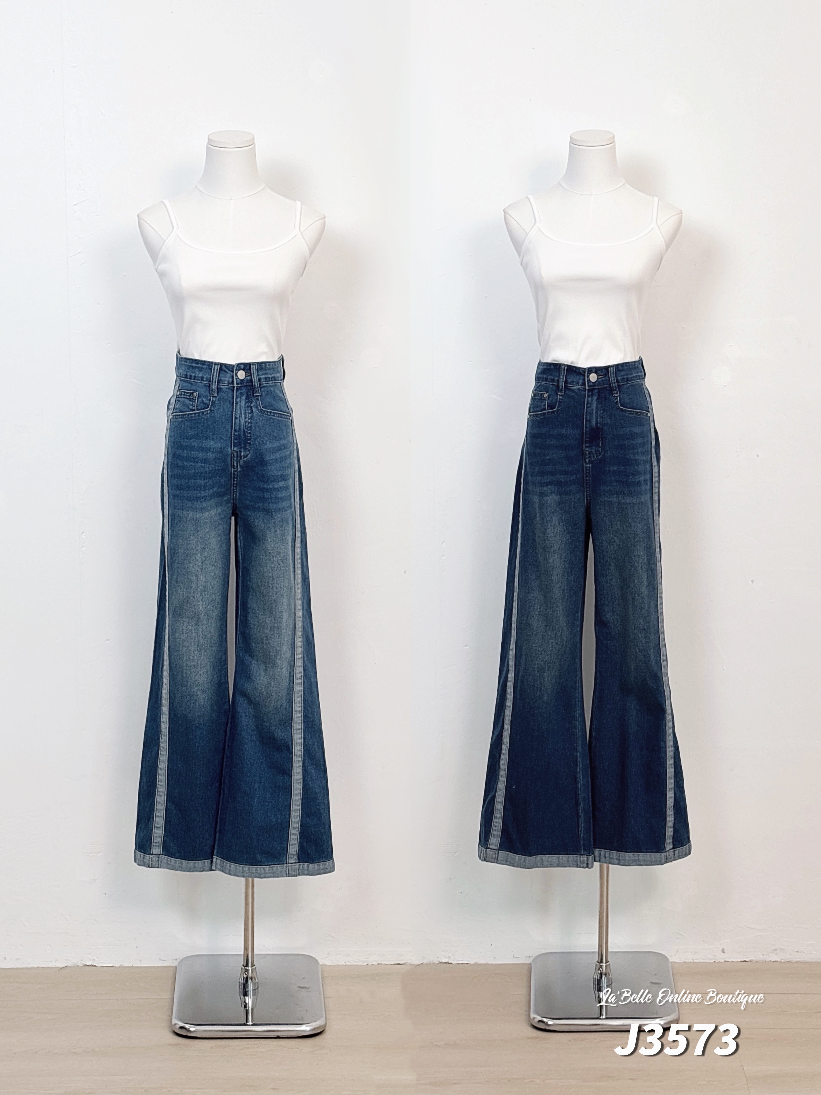 时尚条纹设计阔腿高腰长裤 (J3573)