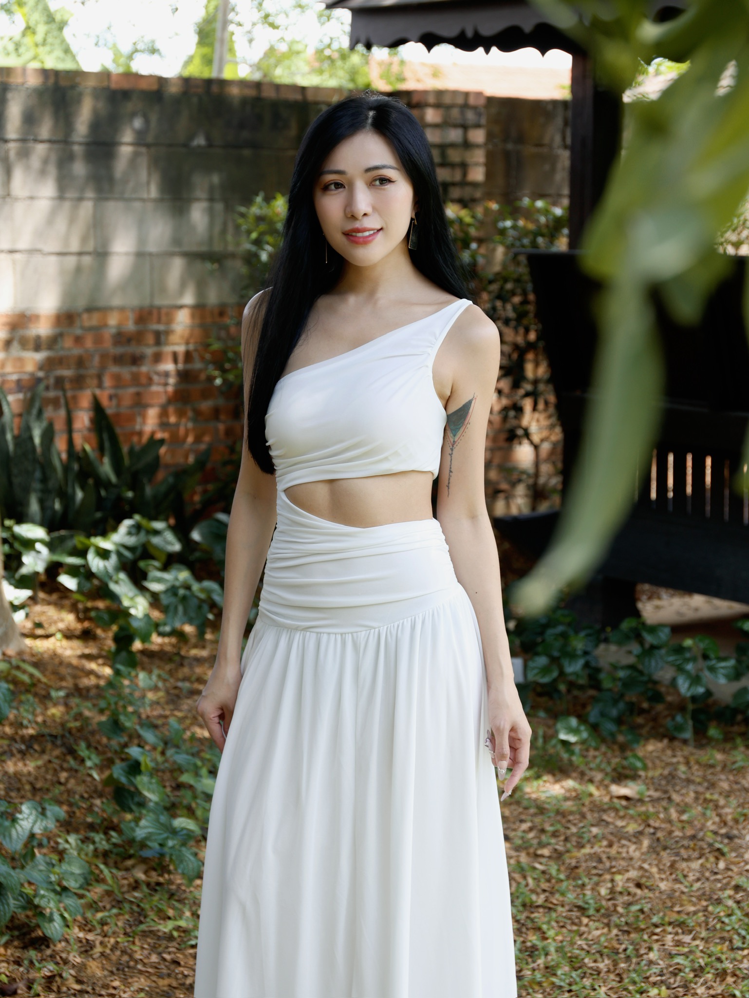 仙气度假风斜肩露腰连身长裙 (S6502)