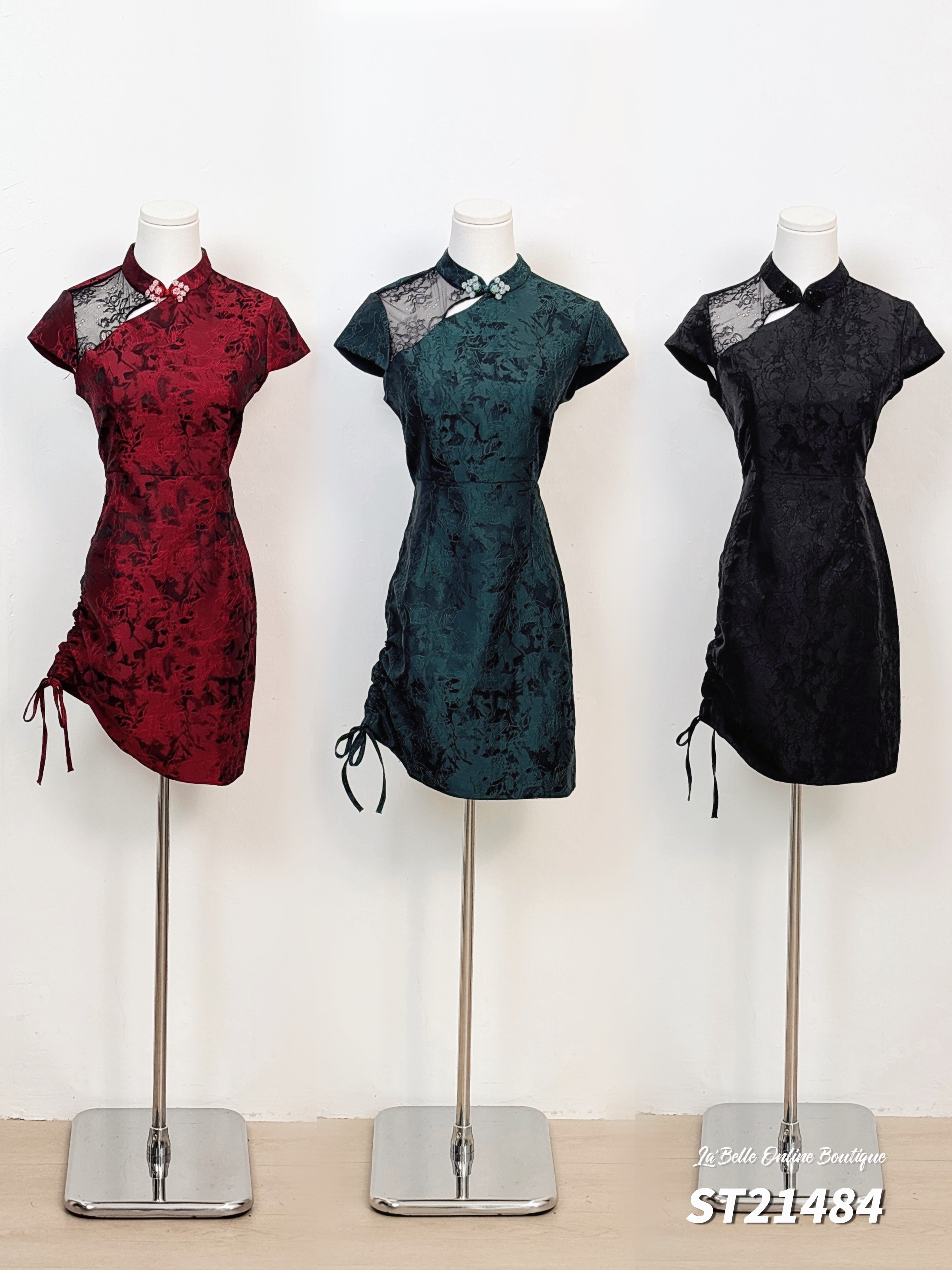 【LBP 独家新年系列】改良版水晶珠盘扣设计立领旗袍 (ST21484)