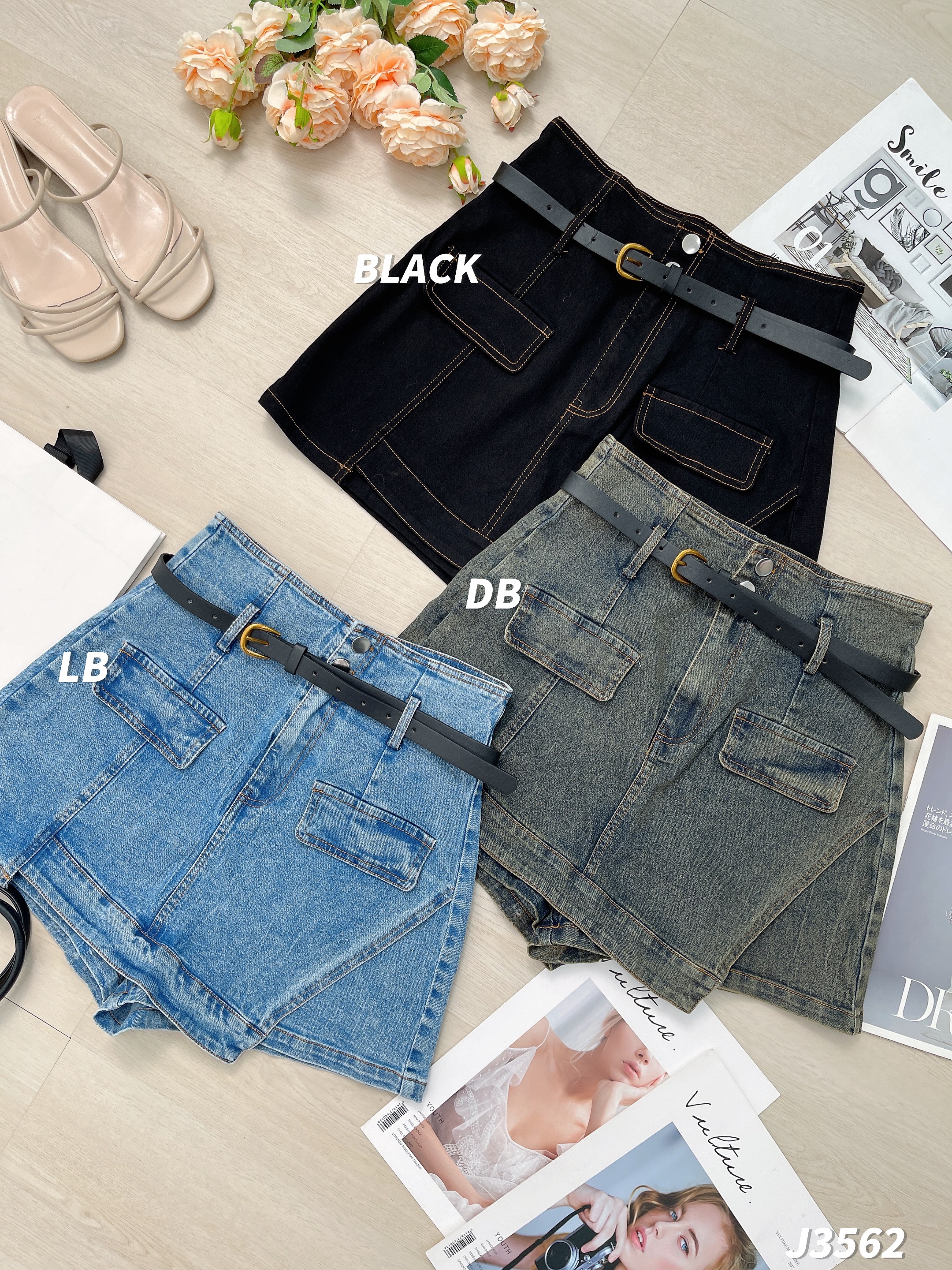 【LBP独家】时尚设计感A字牛仔高腰裤裙 (J3562)