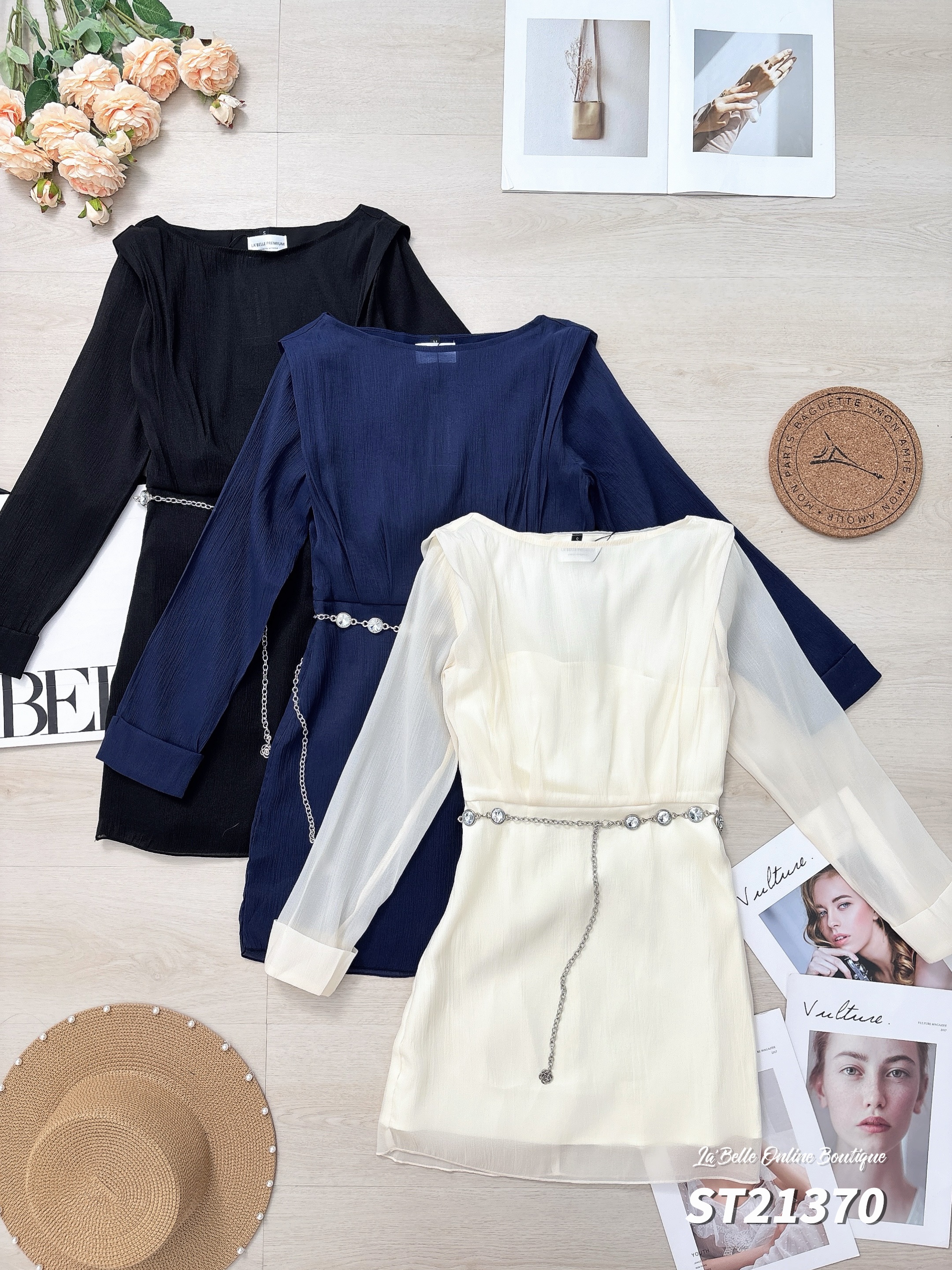 【LBP独家】名媛气质修身宽领长袖连身裙（ST21370）-La'Belle Fashion Boutique Sdn Bhd